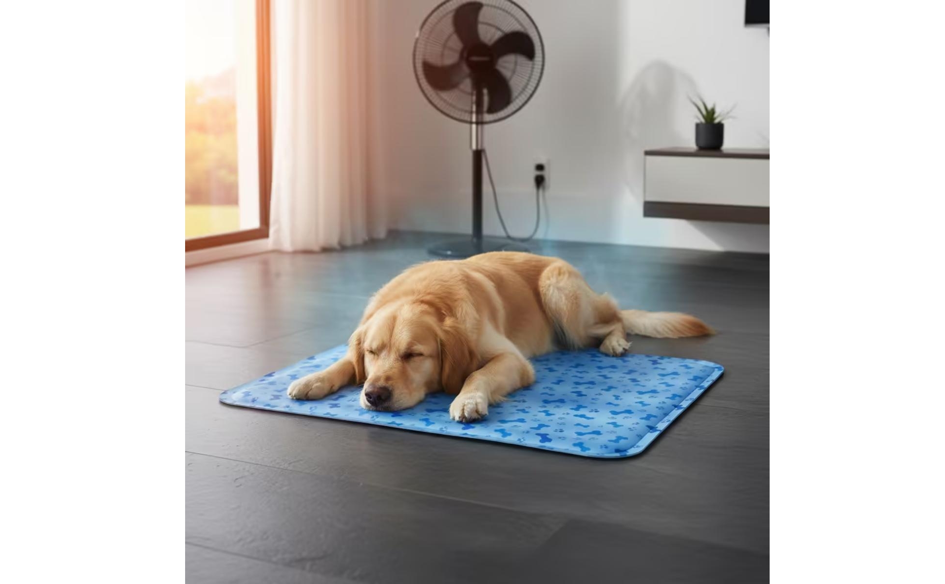 Pet Cooling Mat Blue Bone Pattern Pet Cooling Pad Rounded Corners for Pets
