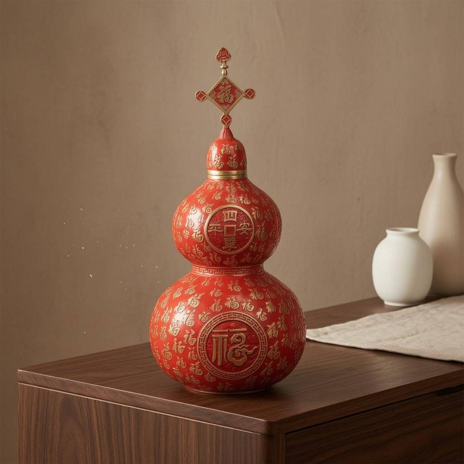 Hollow Carved Gourd Decoration Red Home Decoration Removable-Removable Lid - Produktbild 4
