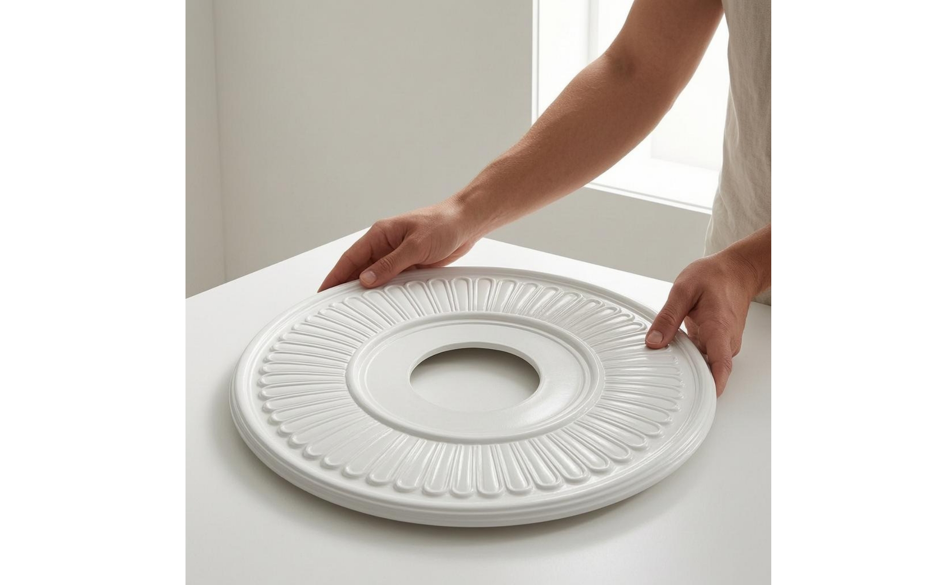 Rosace de Plafond Motif Floral Gaufré Médaillon de Plafond Blanc Peignable