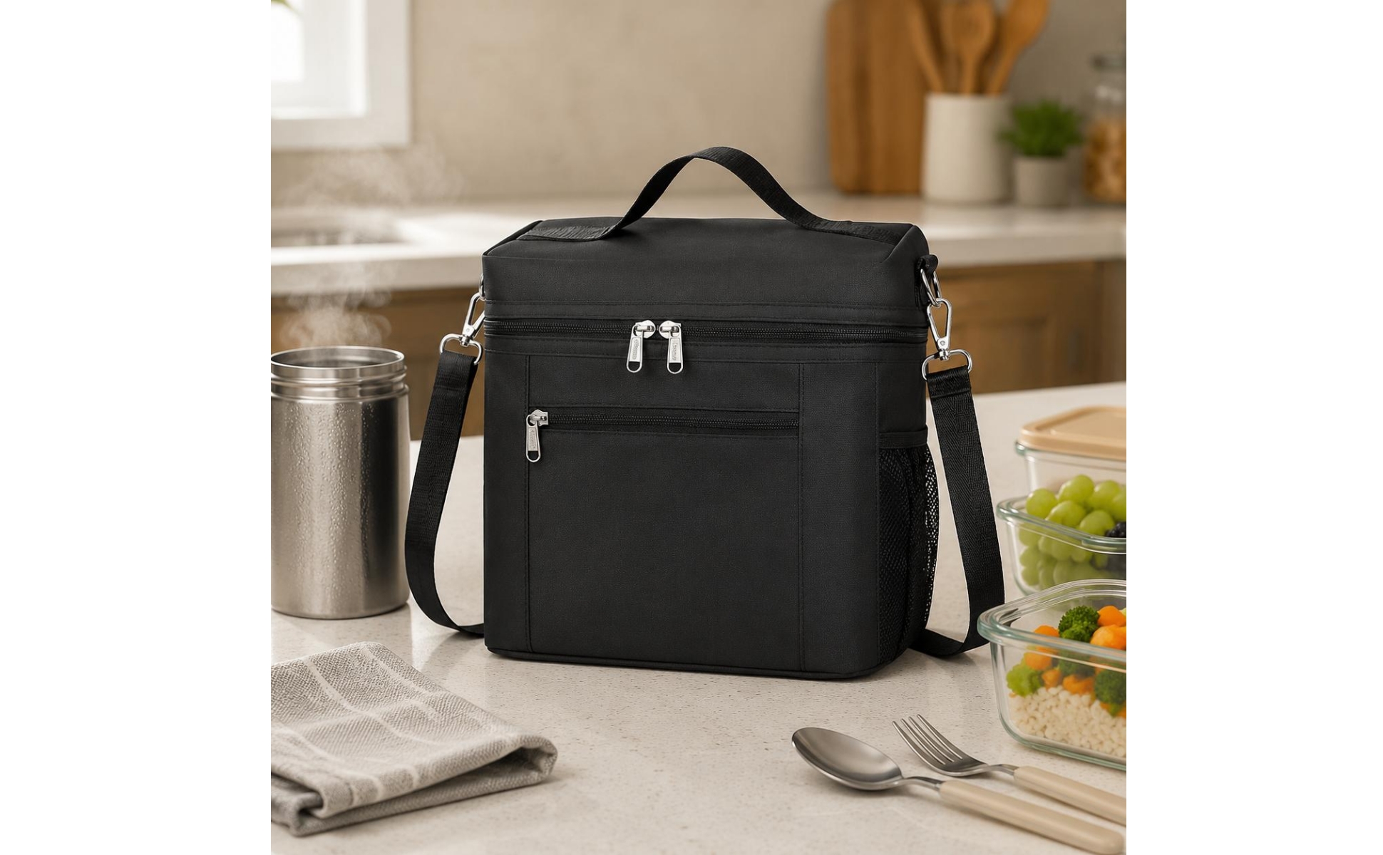 Nylon Meal Carrier Front Zip Pocket Soft-Sided Meal Carrier Multiple Pockets