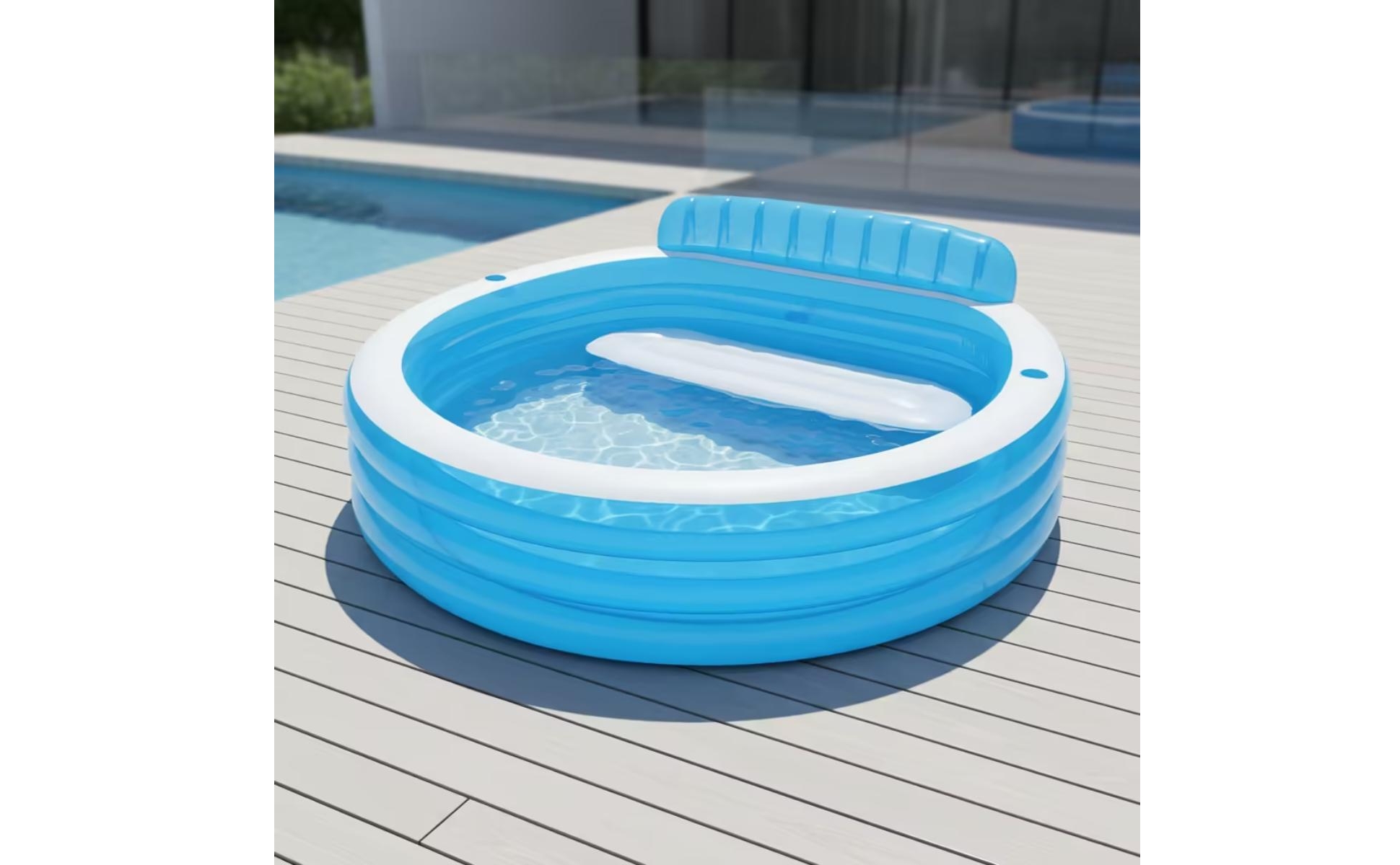 Inflatable Pool with Backrest Drain Valve Round Pool with Seats 2 Air Chambers