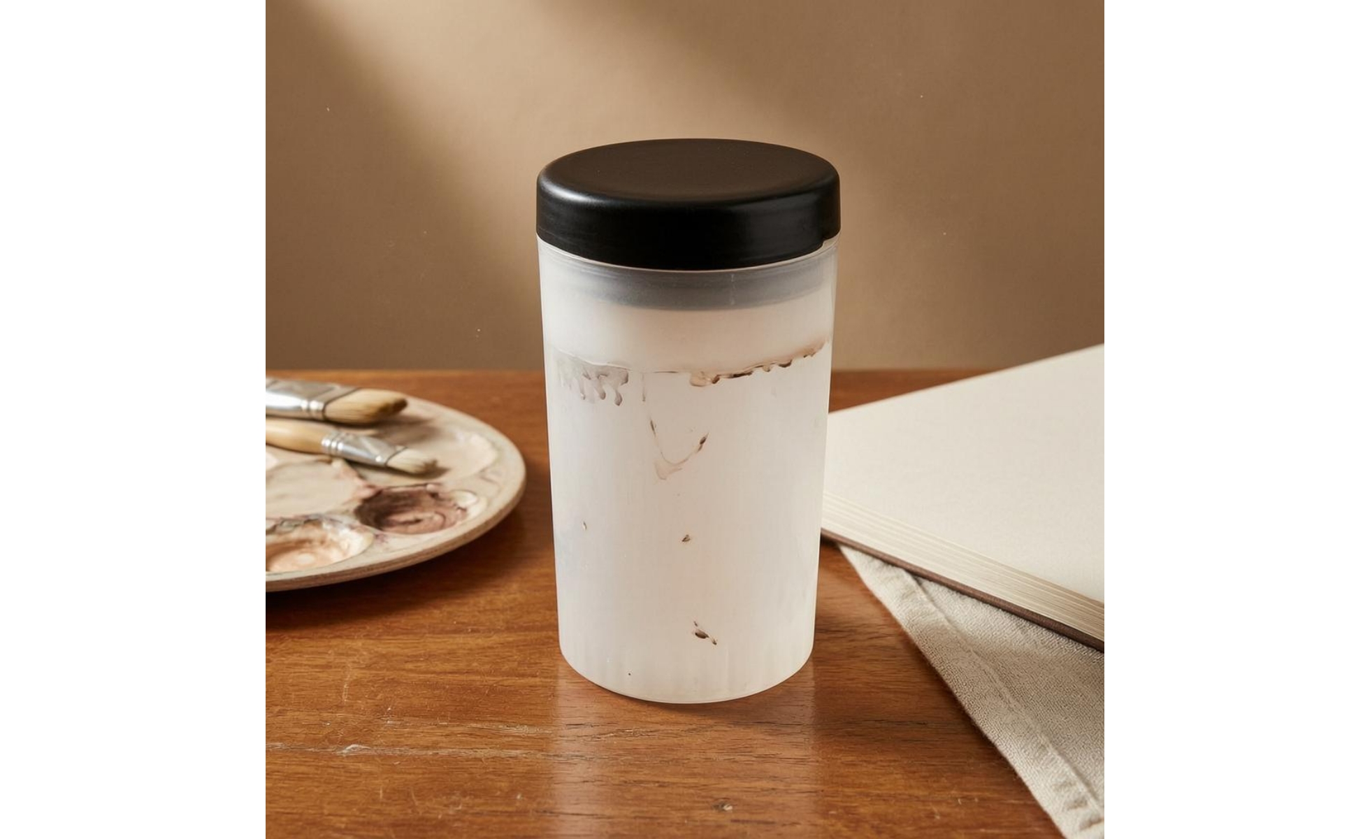 Brush Washing Cup Black Lid Paint Brush Washer Translucent