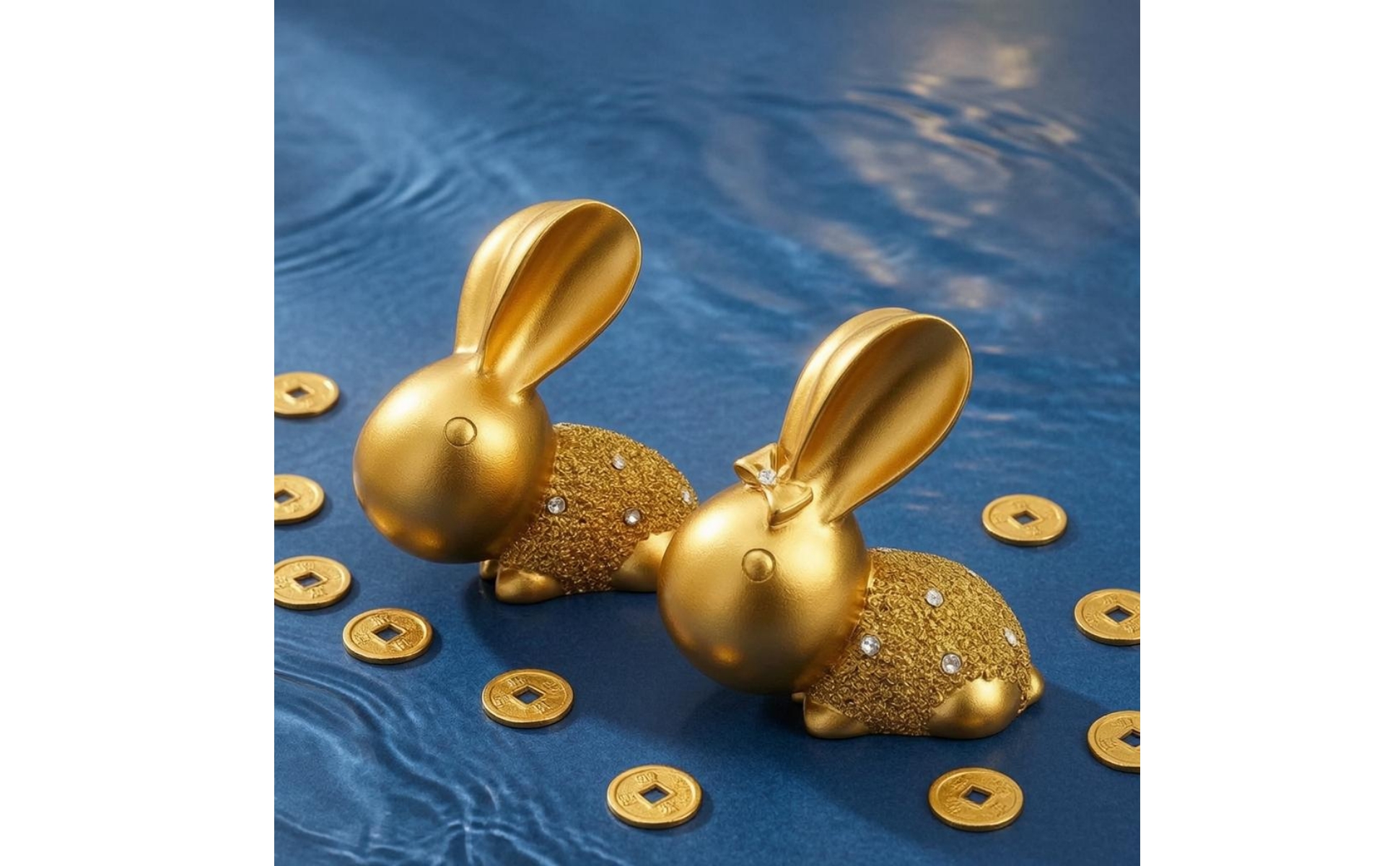 Hare Statue Pair Crystal Embellishments Seated Hare Figurines Textured Torso