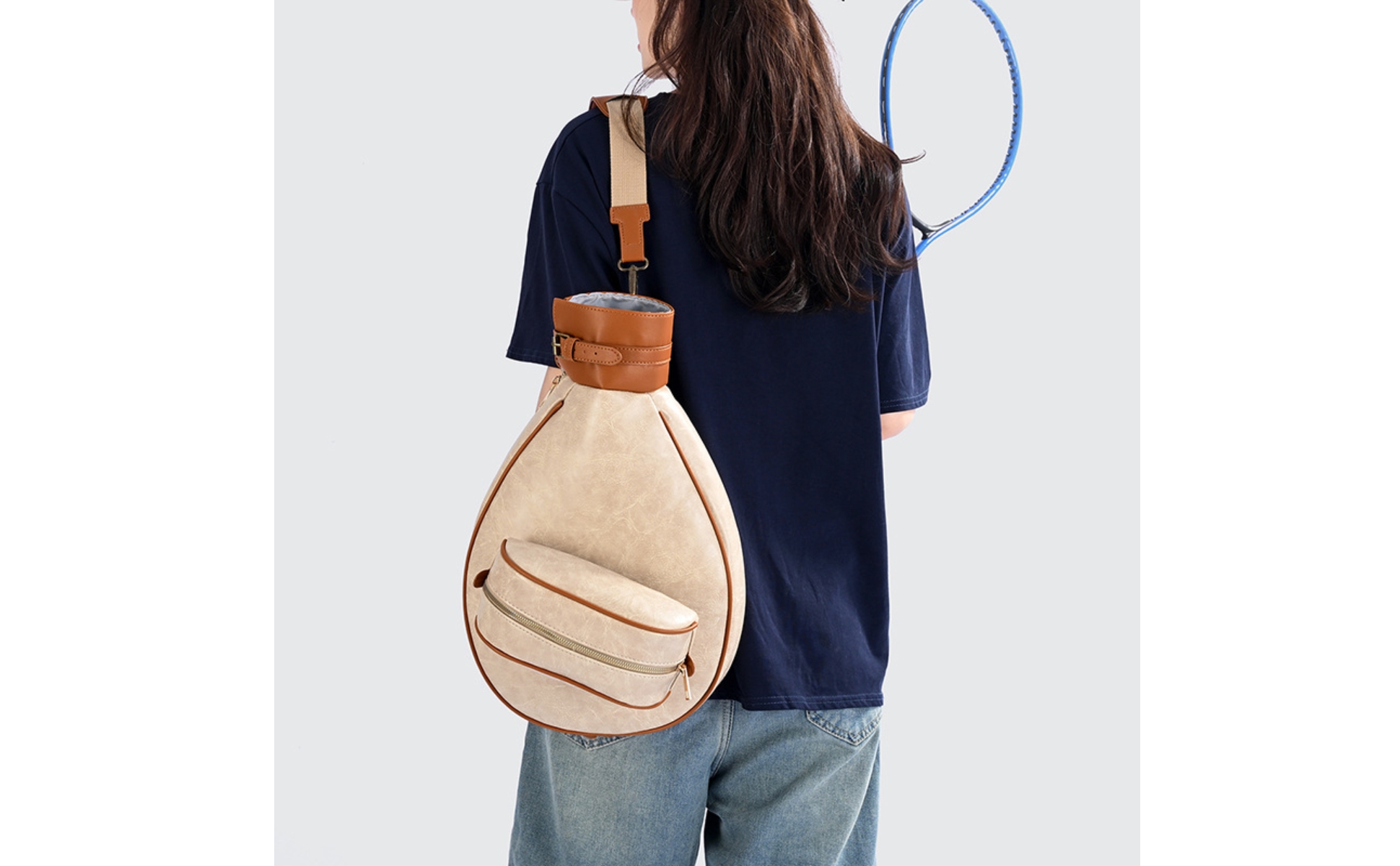 Tennis Racquet Bag Front Pocket Teardrop Athletic Bag Contrast Piping