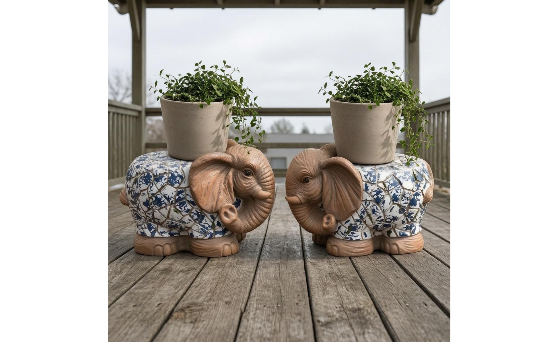 Elephant Garden Stool Blue and White Mosaic Elephant Stool Sculpted