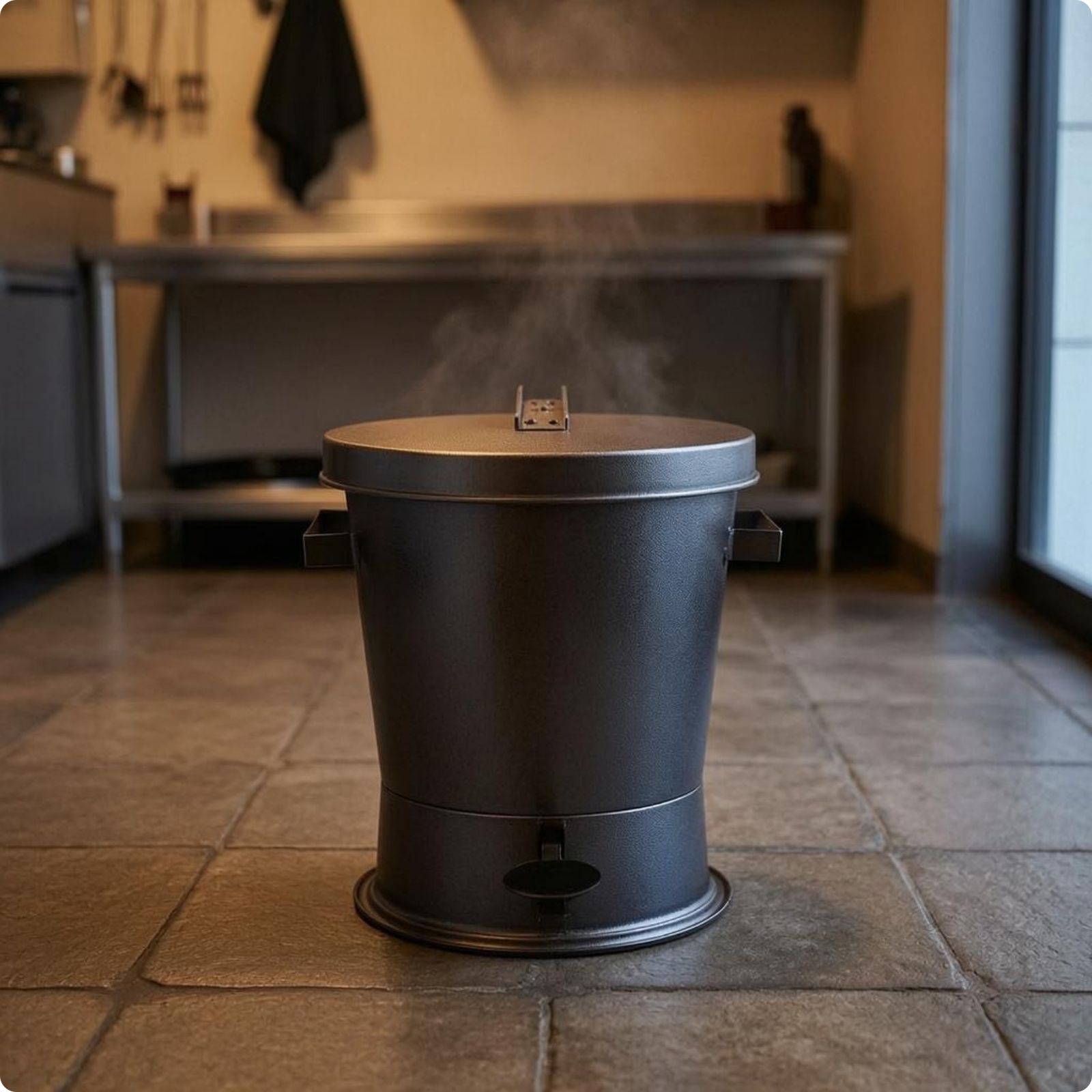 Charcoal Extinguishing Container Wide Flared Base Lidded Metal Charcoal