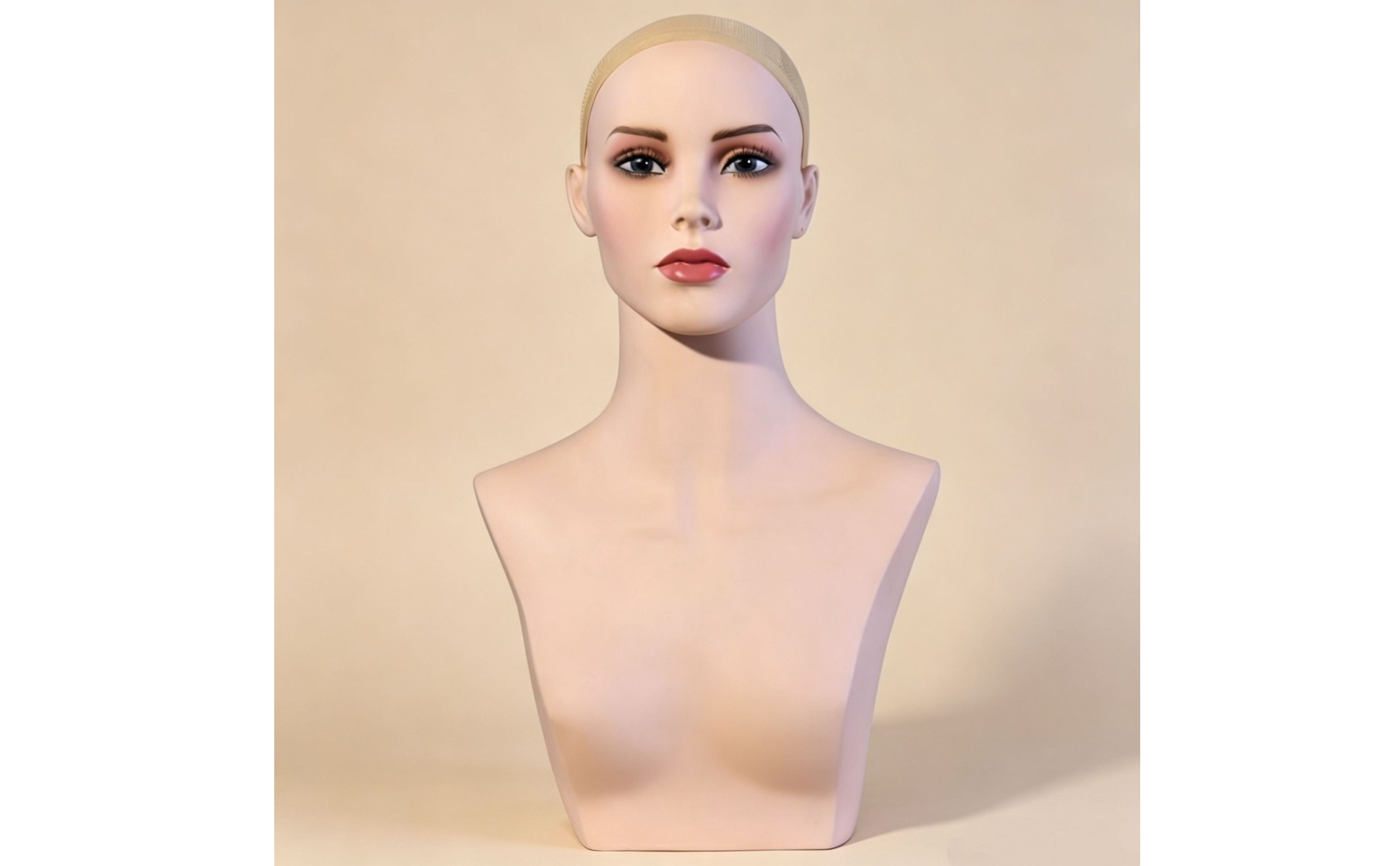 Female Hairpiece Head Bust Flesh-Toned Mannequin Head with Shoulders Plain