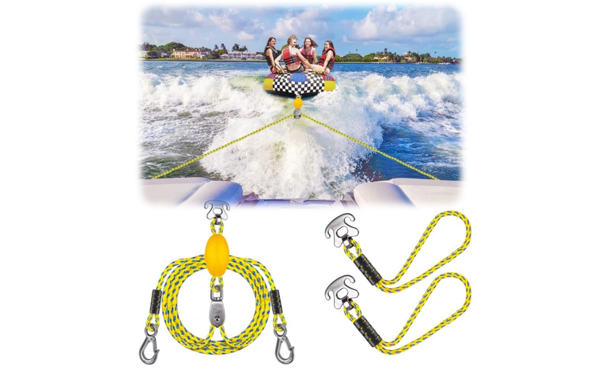 Double-Hook Tow Rope Braided PE Watercraft Tow Rope Stainless Steel Fittings