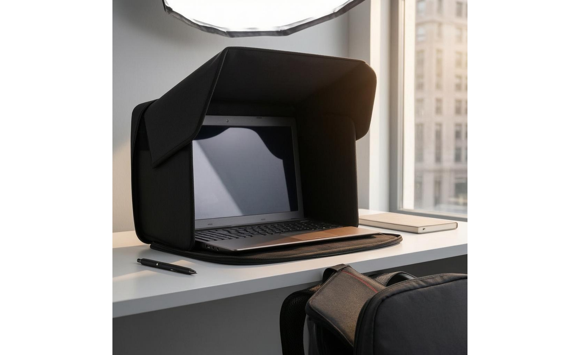 Laptop Privacy Shade Textured Textile Foldable Laptop Hood Stitched Seams