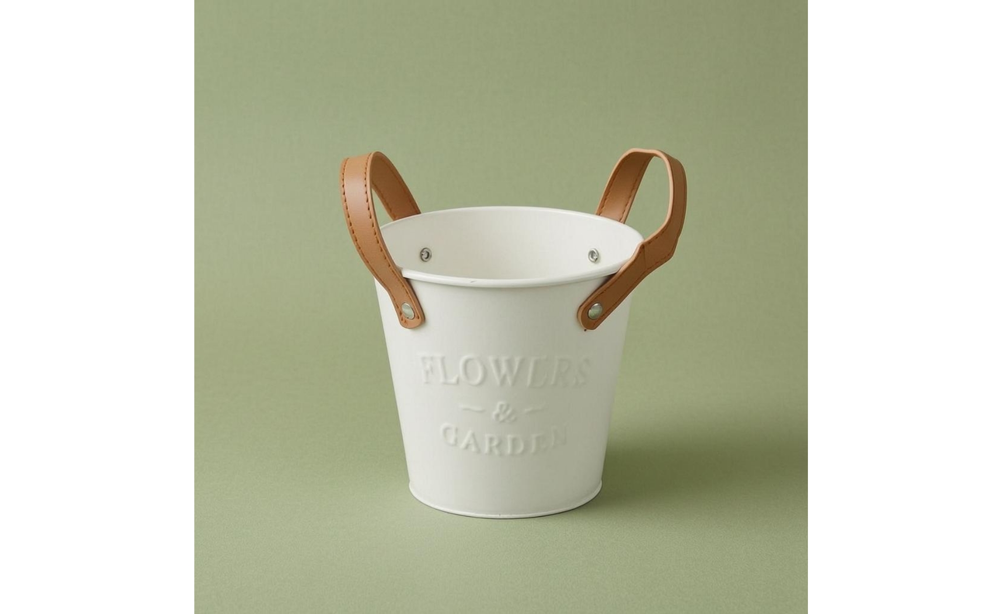 Metal Flower Planter Planter Leather-Style Handles Distressed Metal Planter