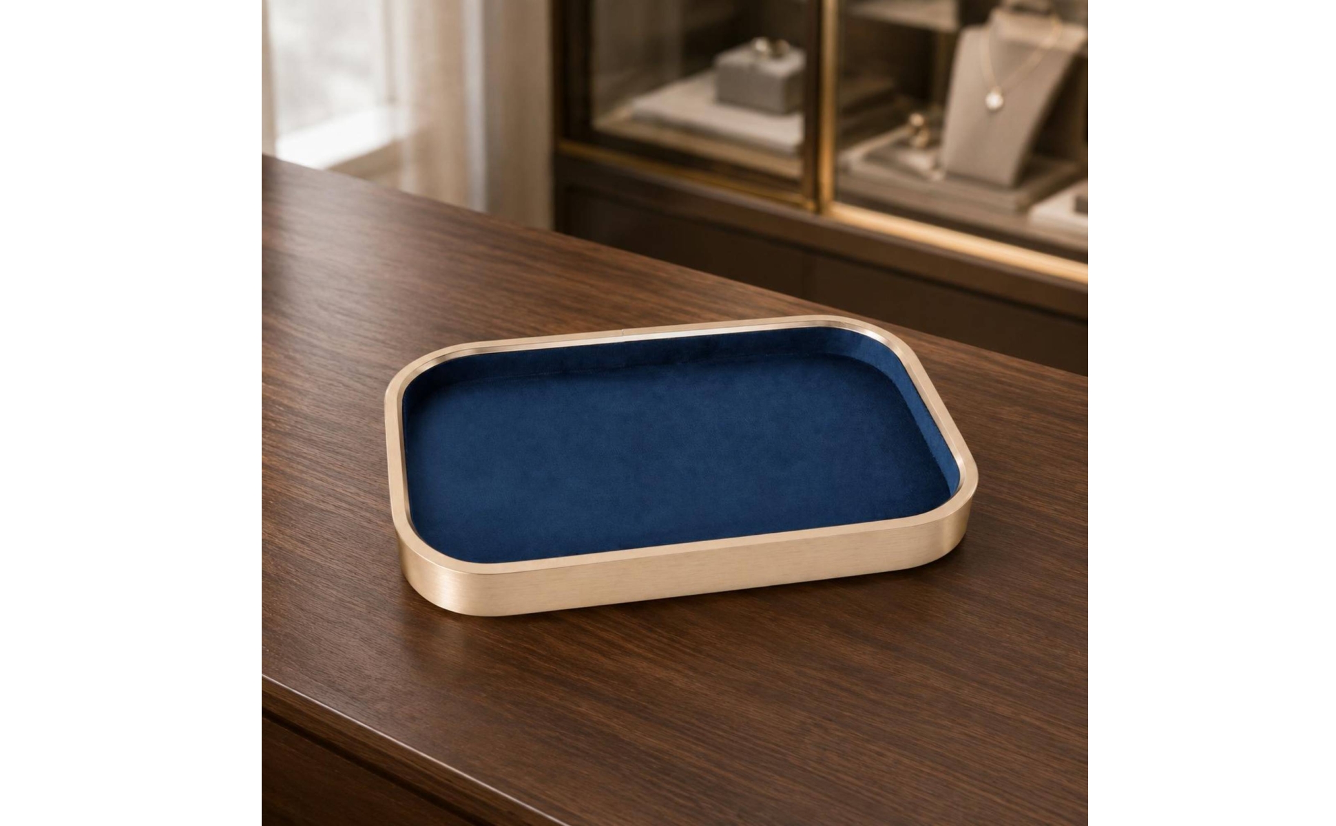 Rectangular Jewelry Tray Gold-Tone Microfiber-Lined Jewelry Tray Aluminum Alloy