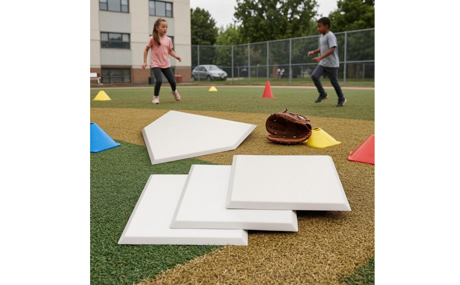 4 Pieces Baseball-Basisset abgeschrägte Kanten quadratische Basen weiß