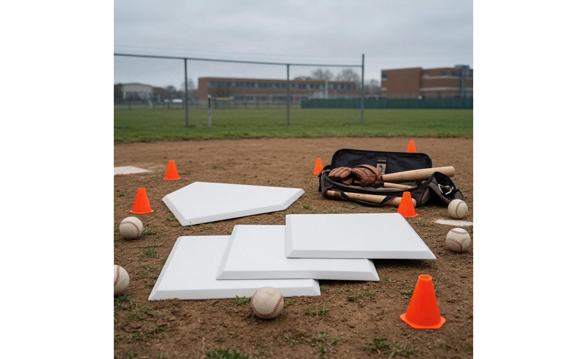 4 Pieces Baseball-Basisset abgeschrägte Kanten quadratische Basen weiß