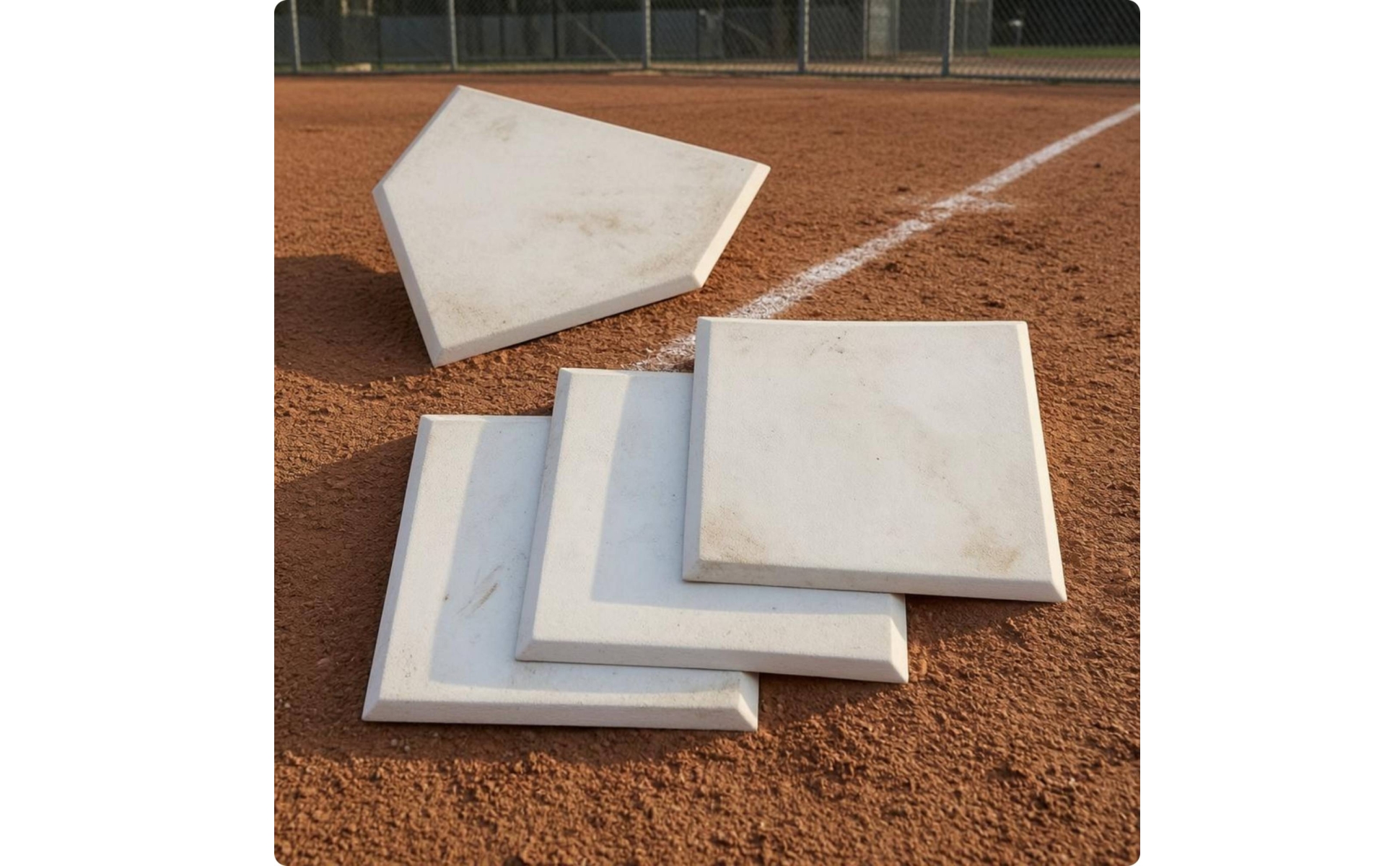 4 Pieces Baseball-Basisset abgeschrägte Kanten quadratische Basen weiß