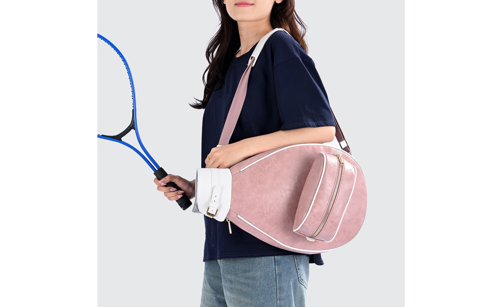 Tennis Racquet Bag Front Pocket Teardrop Athletic Bag Contrast Piping