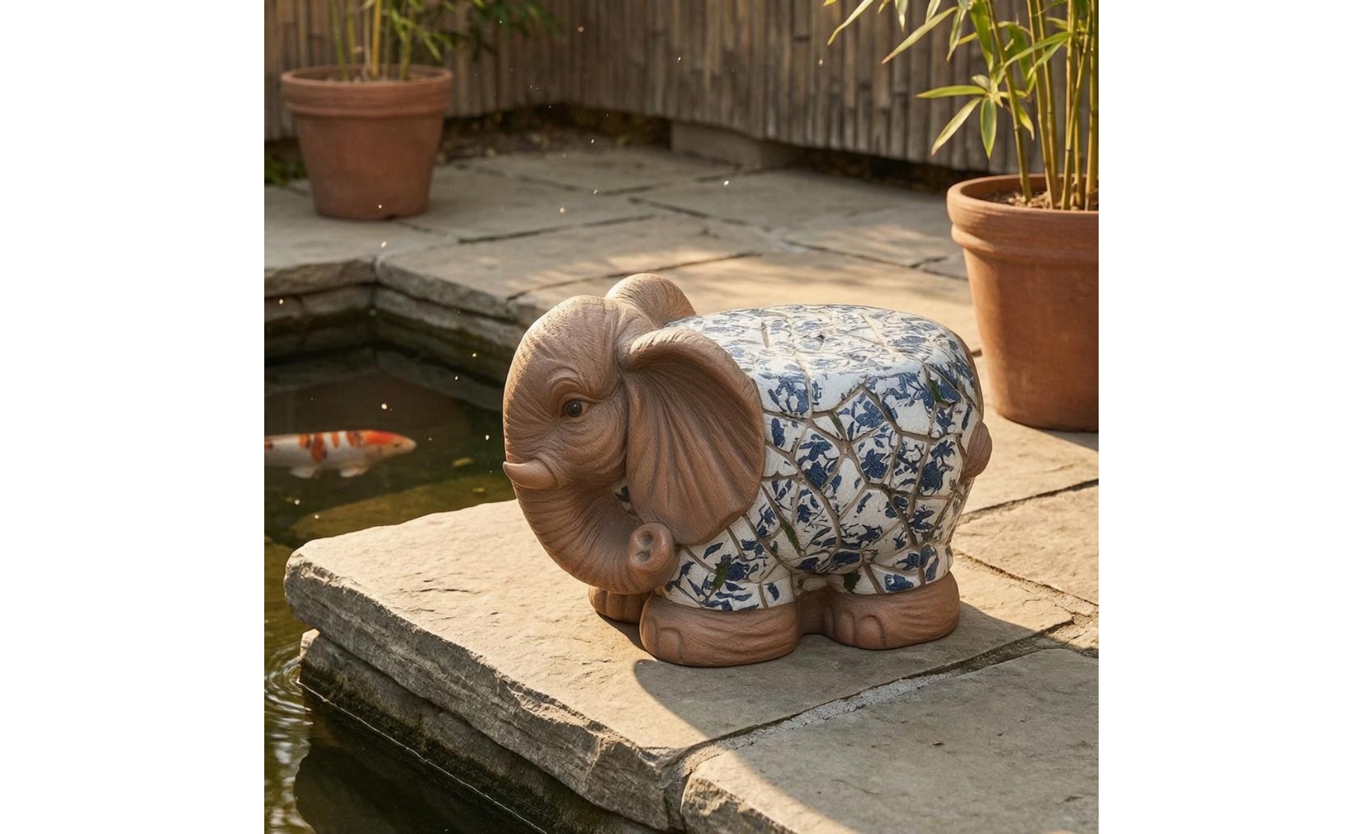Elephant Garden Stool Blue and White Mosaic Elephant Stool Sculpted