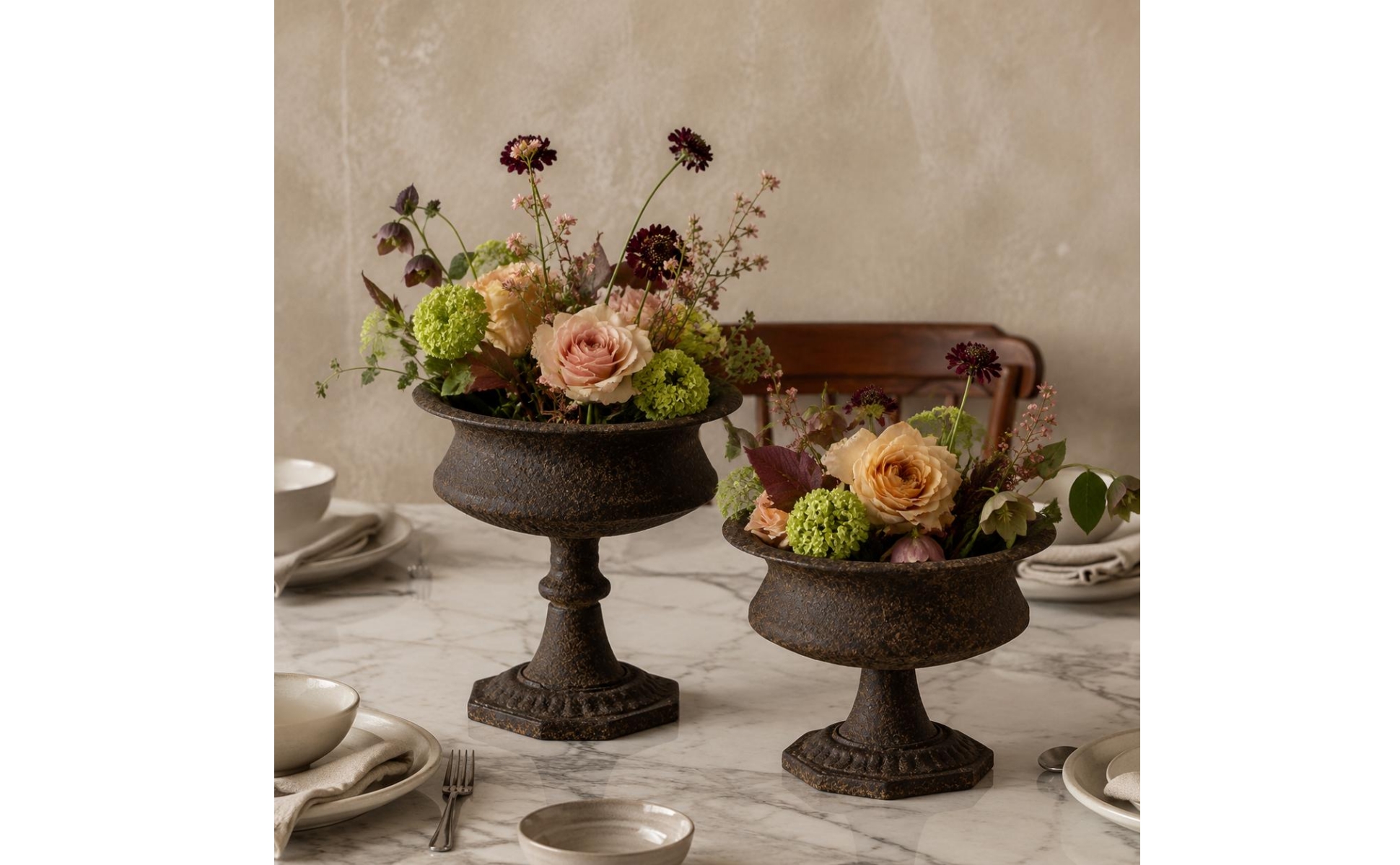 Vintage Metal Flower Vase Flared Brim Vintage Iron Vase Antique for Dining Table