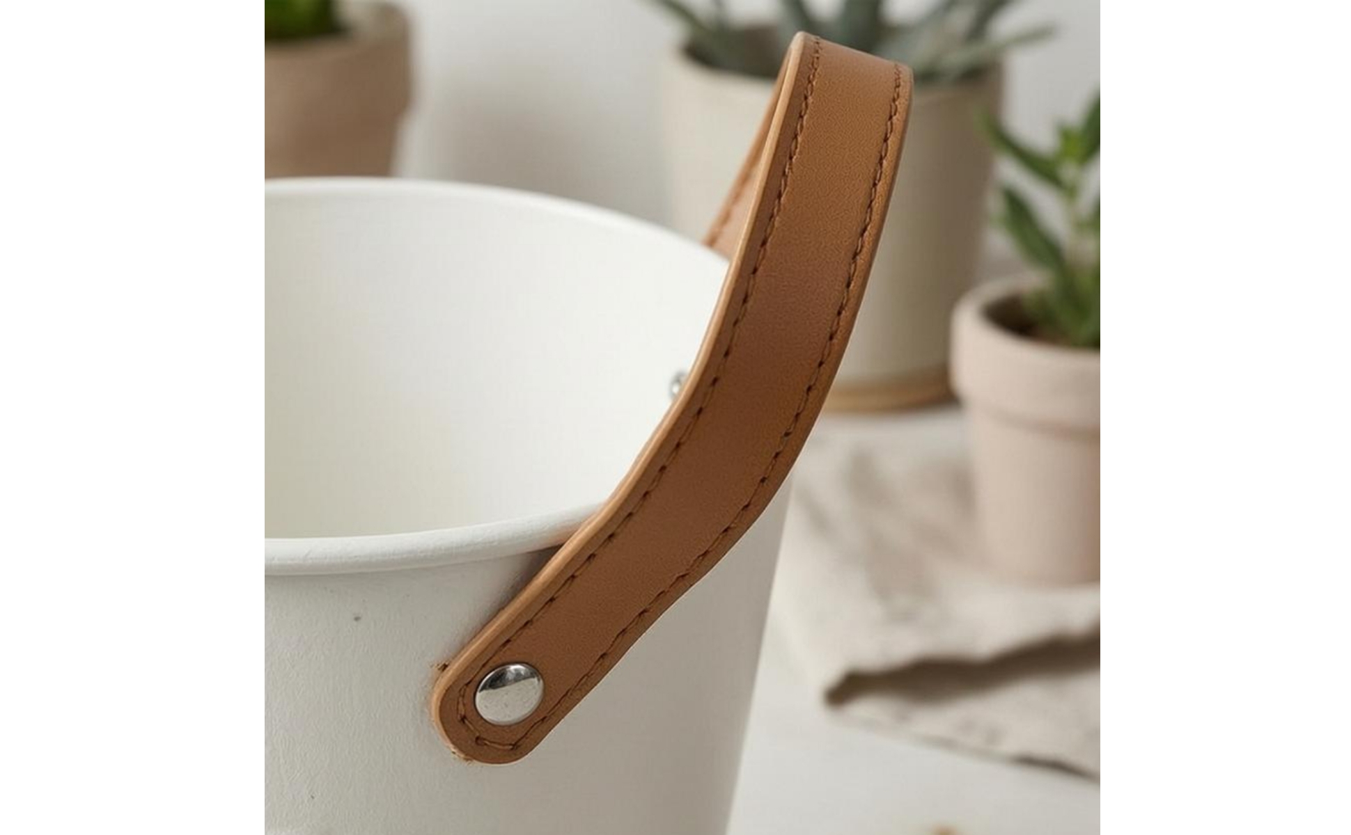 Metal Flower Planter Planter Leather-Style Handles Distressed Metal Planter