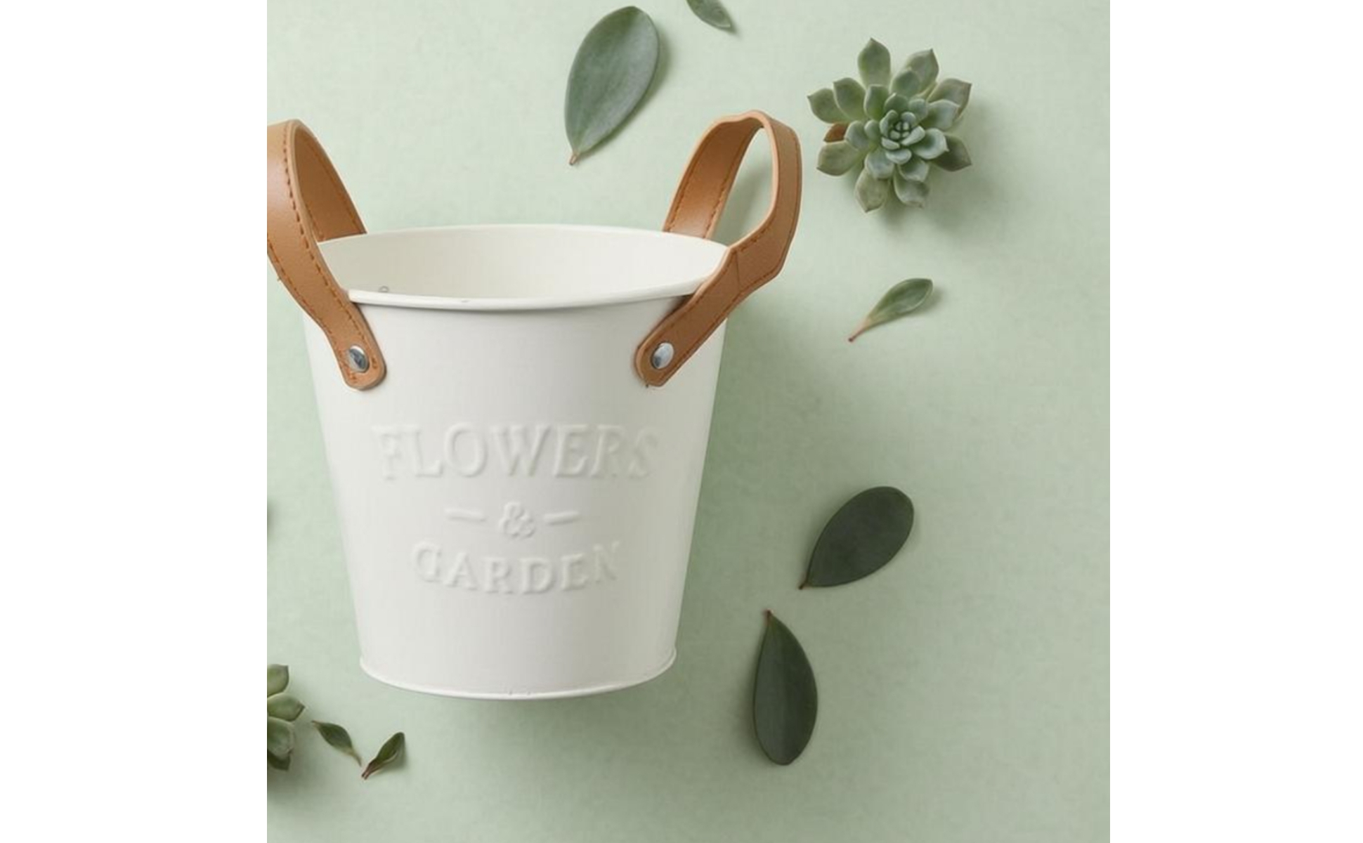 Metal Flower Planter Planter Leather-Style Handles Distressed Metal Planter