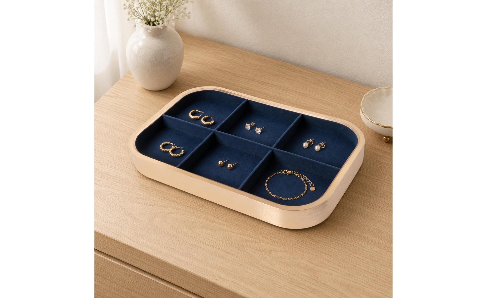 Rectangular Jewelry Tray Gold-Tone Microfiber-Lined Jewelry Tray Aluminum Alloy