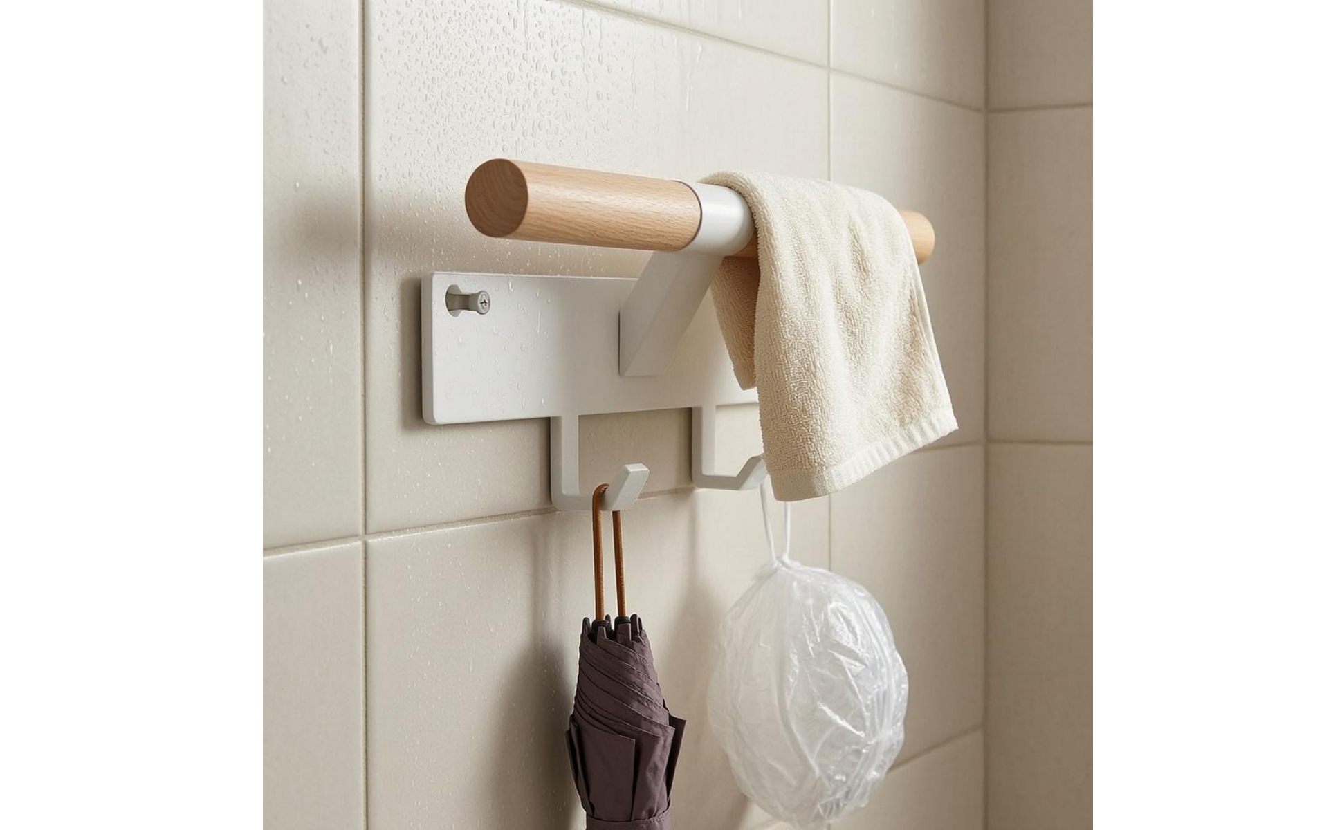 Wall-Mounted Coat Rack Shelf Minimalist Wood Top Bar Rack Smooth Finish