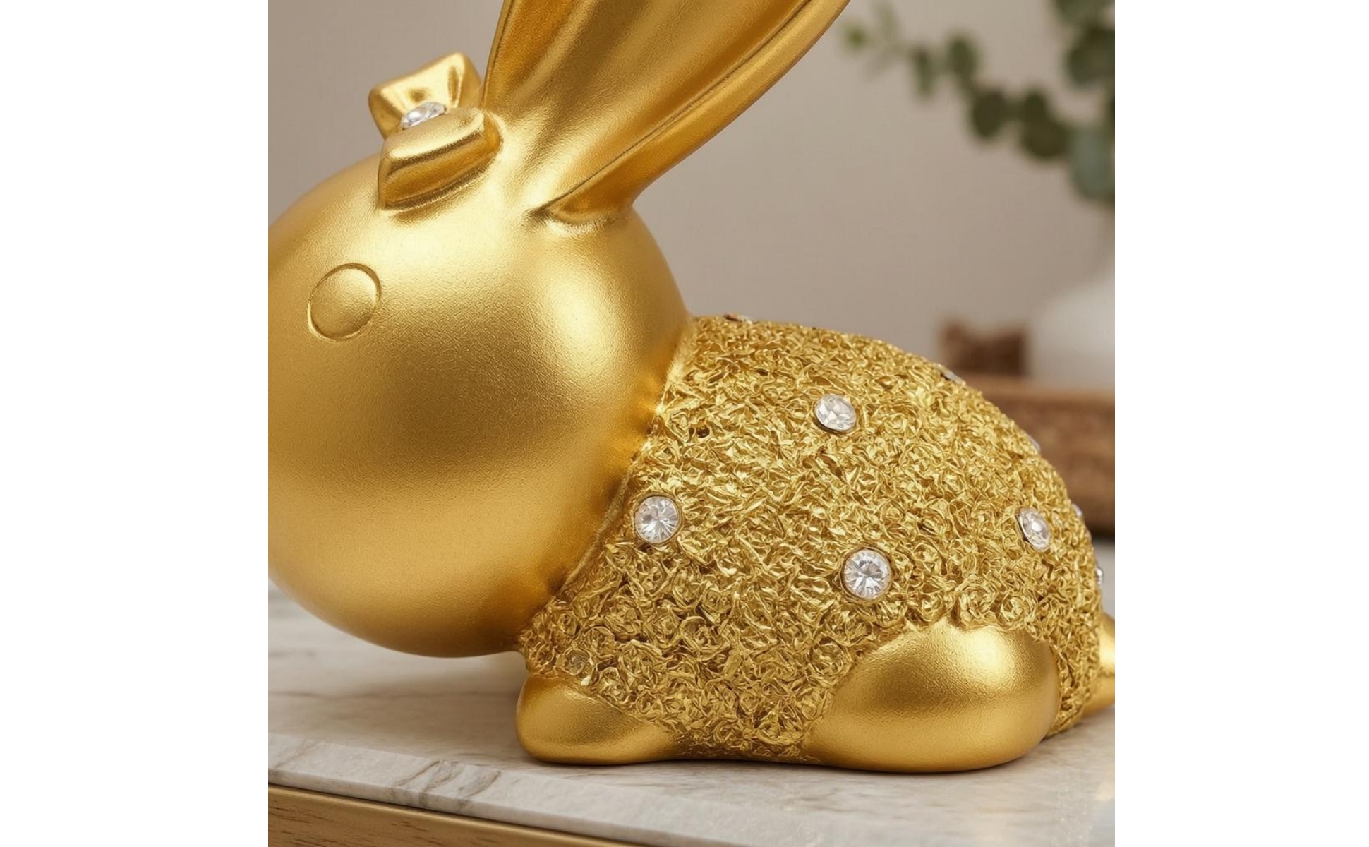Hare Statue Pair Crystal Embellishments Seated Hare Figurines Textured Torso