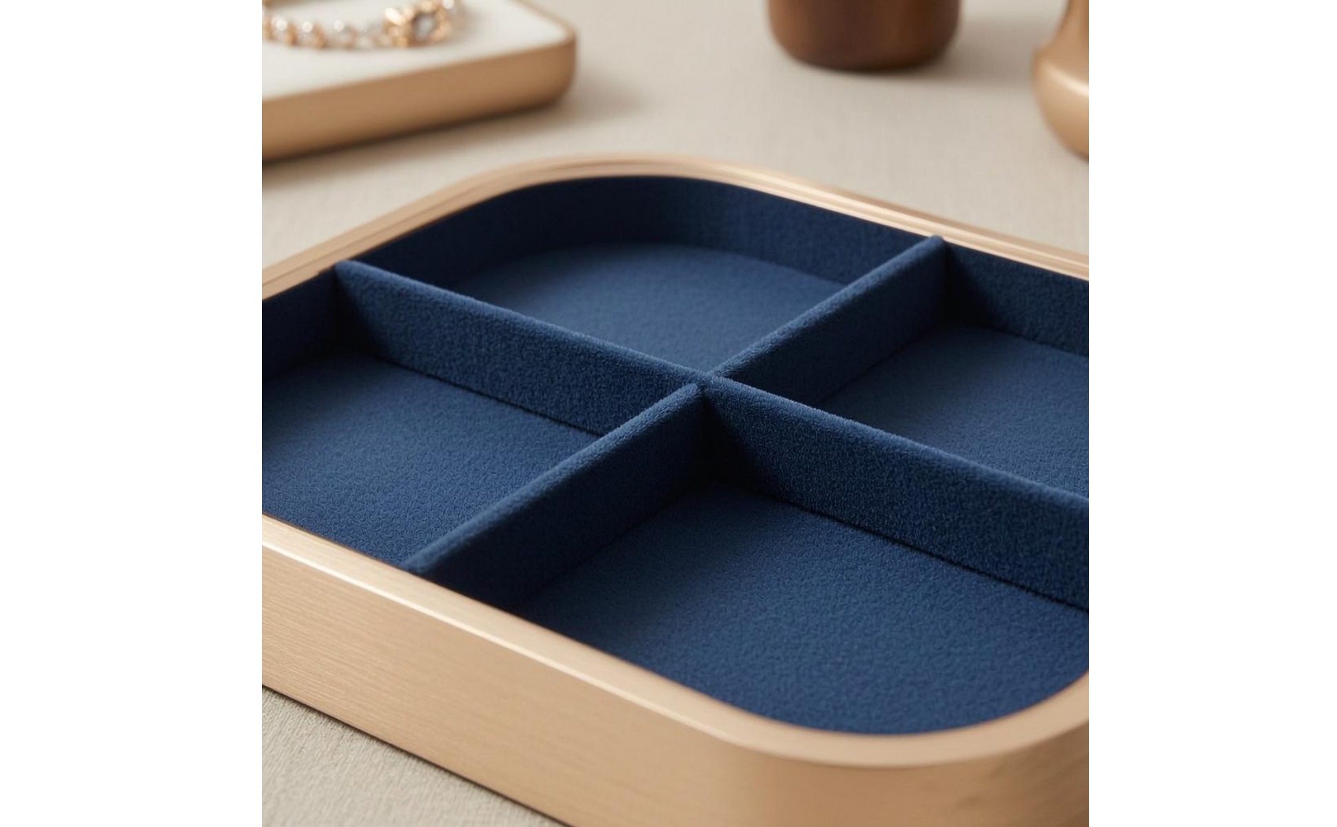 Rectangular Jewelry Tray Gold-Tone Microfiber-Lined Jewelry Tray Aluminum Alloy