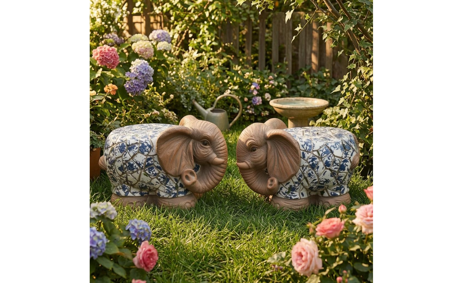 Elephant Garden Stool Blue and White Mosaic Elephant Stool Sculpted