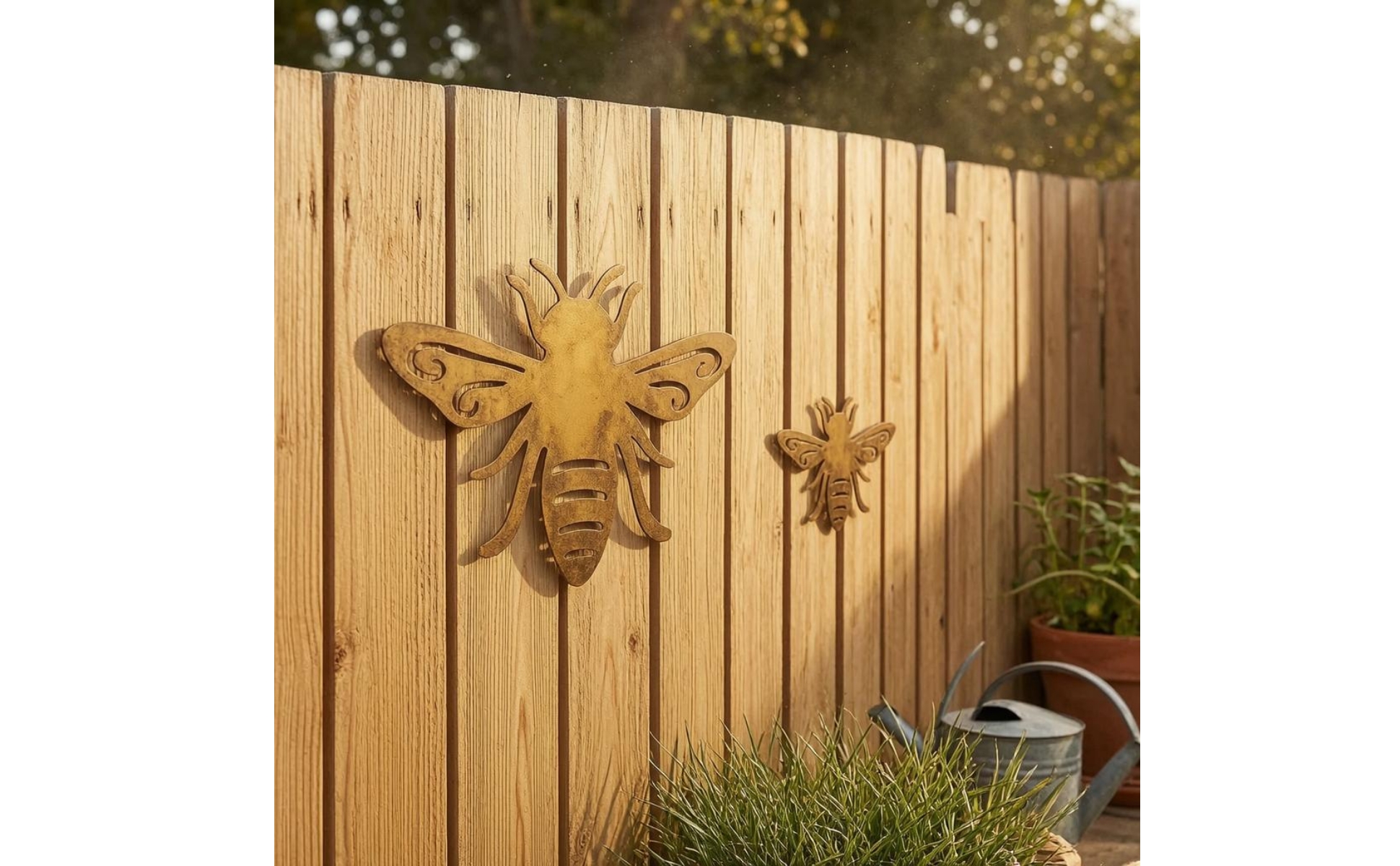Iron Bee Cutout Weathered Honey Bee Garden Decor for Flower Pot