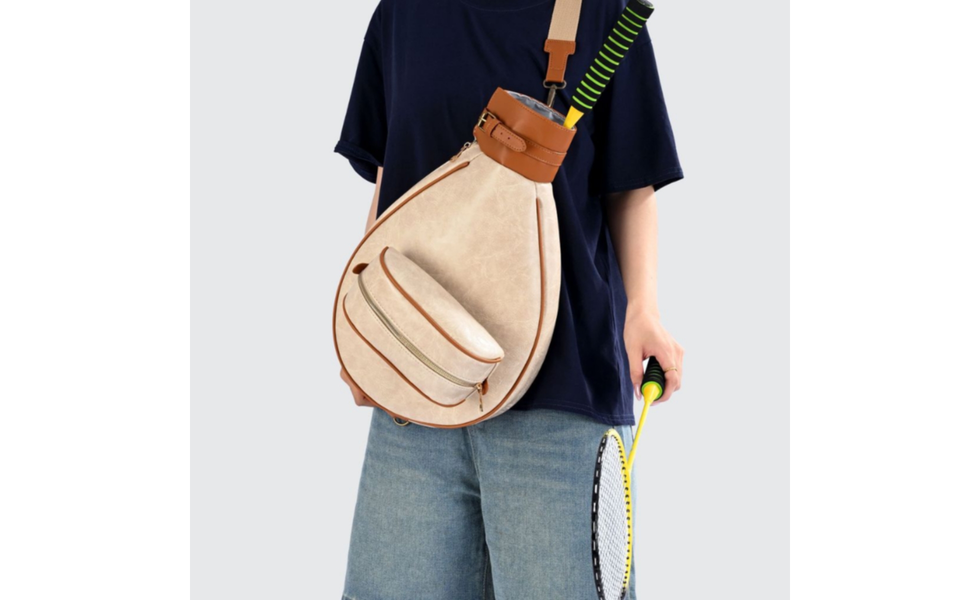 Tennis Racquet Bag Front Pocket Teardrop Athletic Bag Contrast Piping