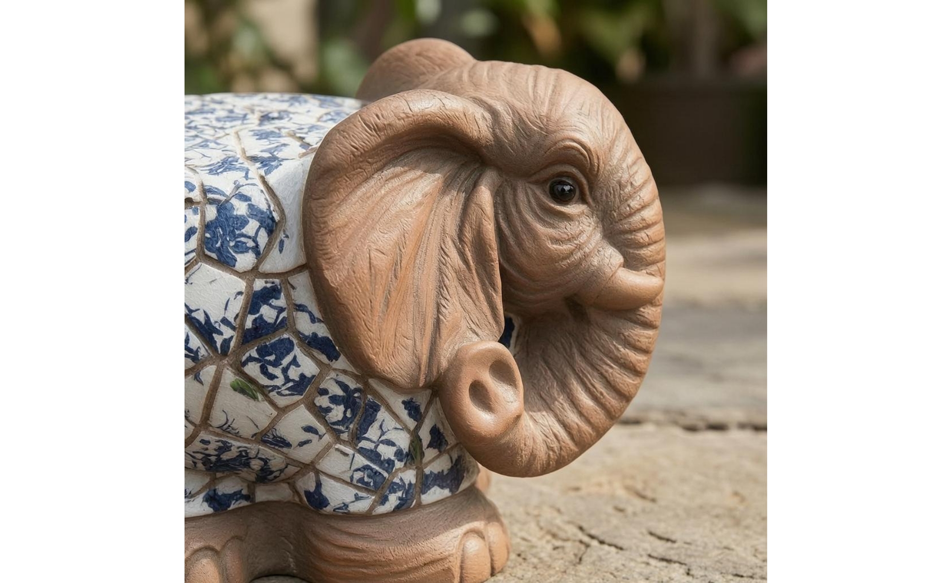 Elephant Garden Stool Blue and White Mosaic Elephant Stool Sculpted