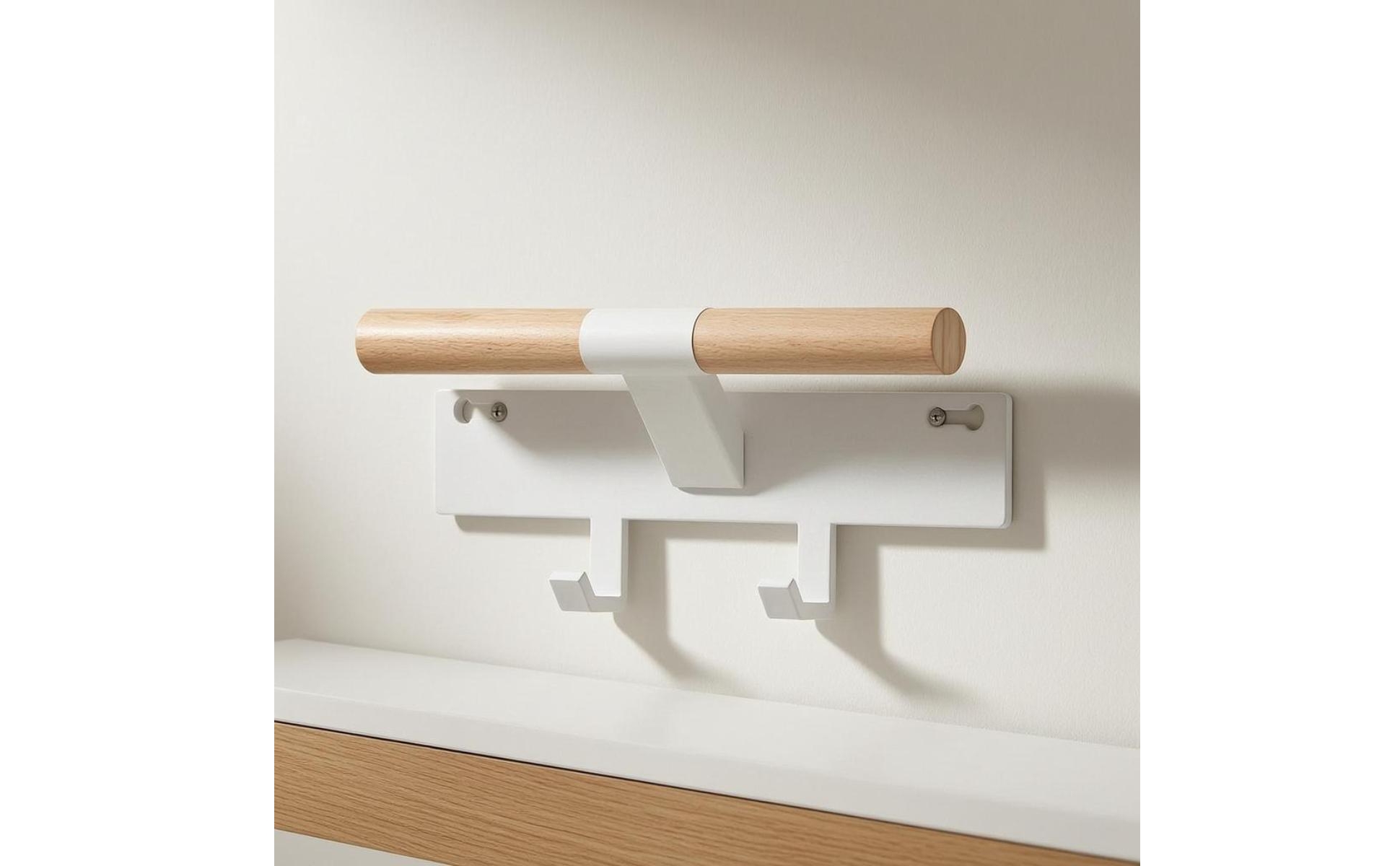 Wall-Mounted Coat Rack Shelf Minimalist Wood Top Bar Rack Smooth Finish
