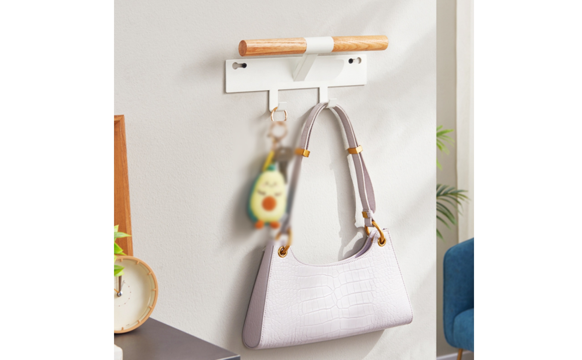 Wall-Mounted Coat Rack Shelf Minimalist Wood Top Bar Rack Smooth Finish