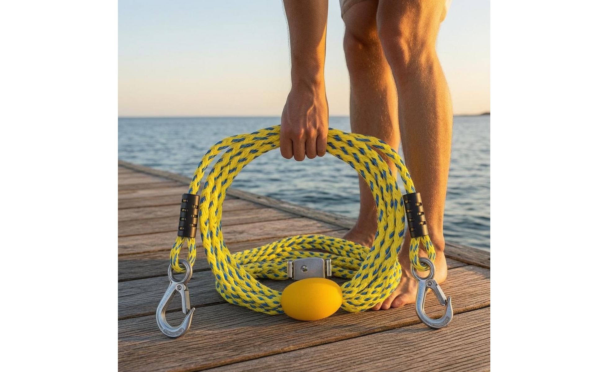 Double-Hook Tow Rope Braided PE Watercraft Tow Rope Stainless Steel Fittings