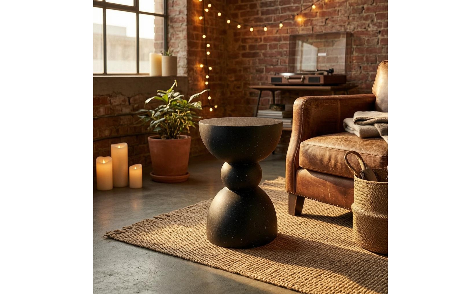 Pedestal Side Table Sculptural Base Small Side Table Compact for Beside Sofa