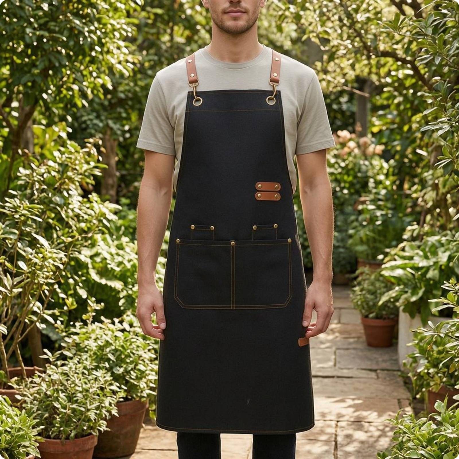 X-Back Apron Long Work Apron Adjustable for Gardening, Service