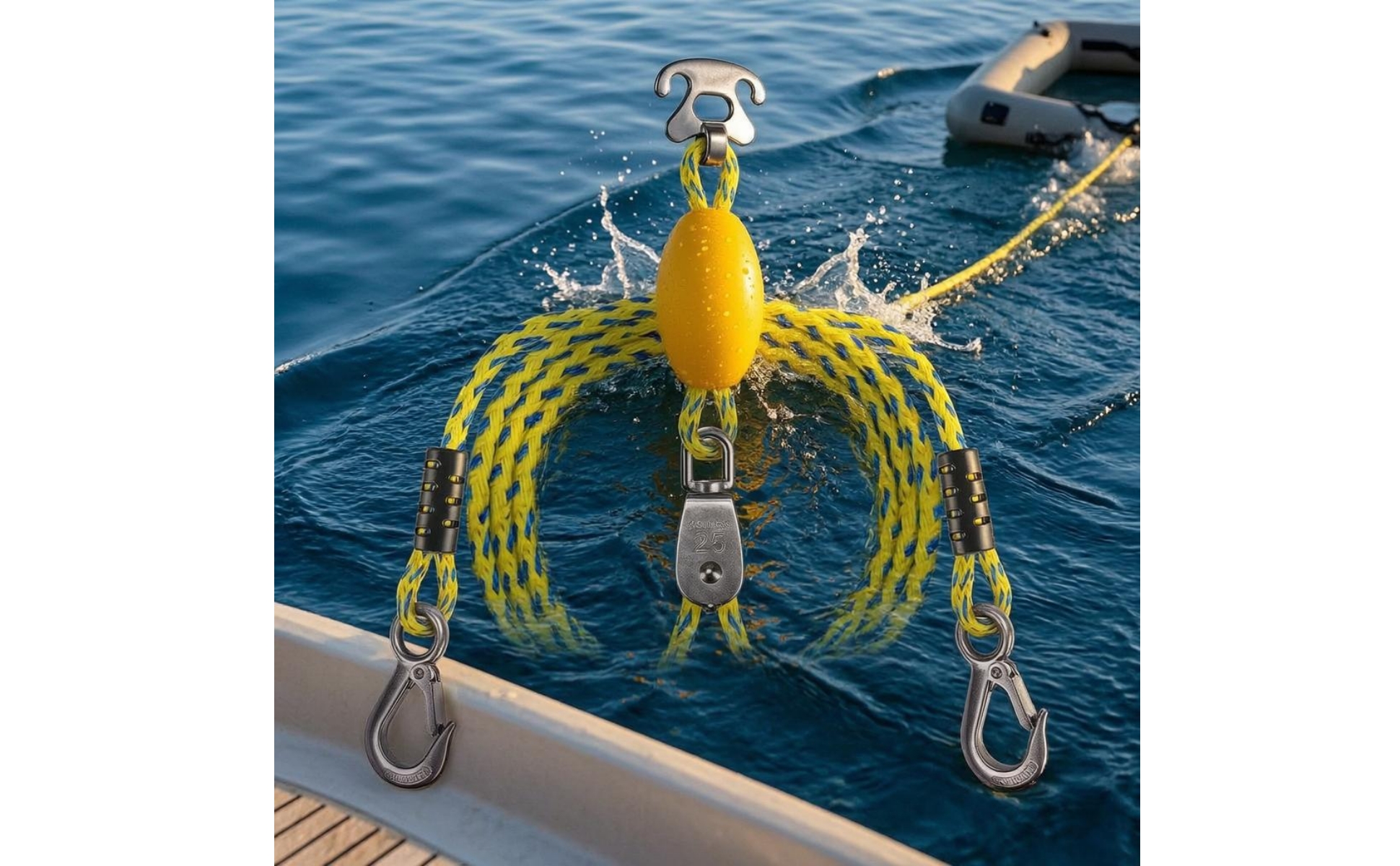 Double-Hook Tow Rope Braided PE Watercraft Tow Rope Stainless Steel Fittings