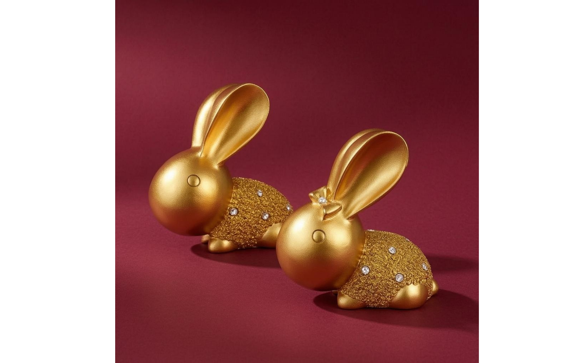 Hare Statue Pair Crystal Embellishments Seated Hare Figurines Textured Torso
