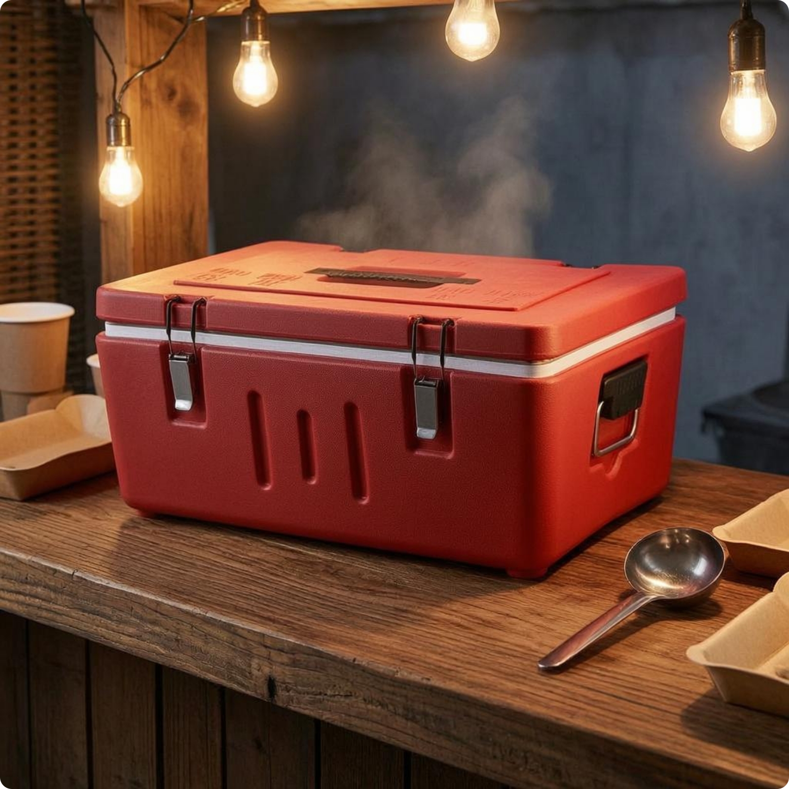 Transport-Lebensmittelbox Isoliert Warmhaltebox Metallverschlüsse für Catering
