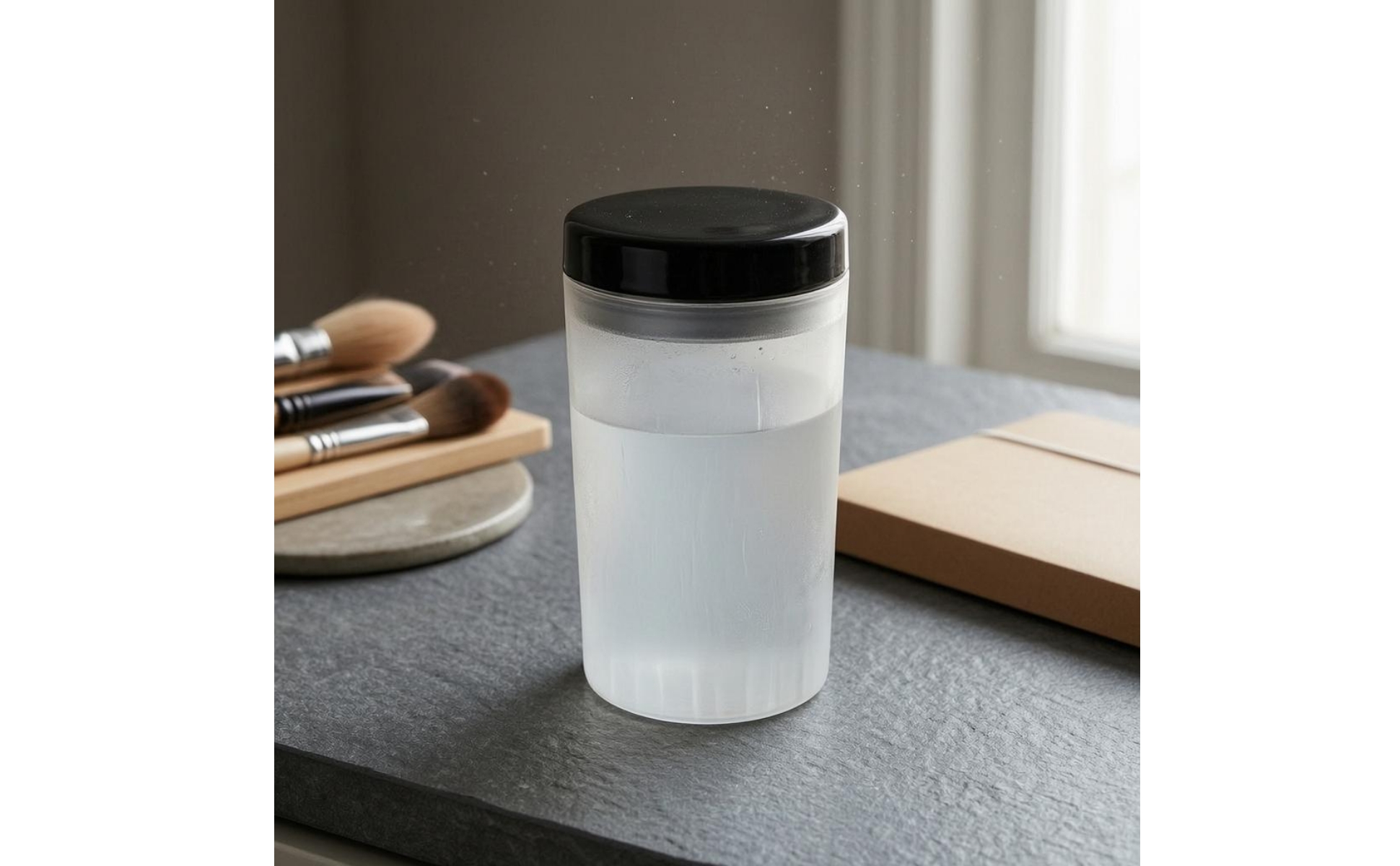 Brush Washing Cup Black Lid Paint Brush Washer Translucent
