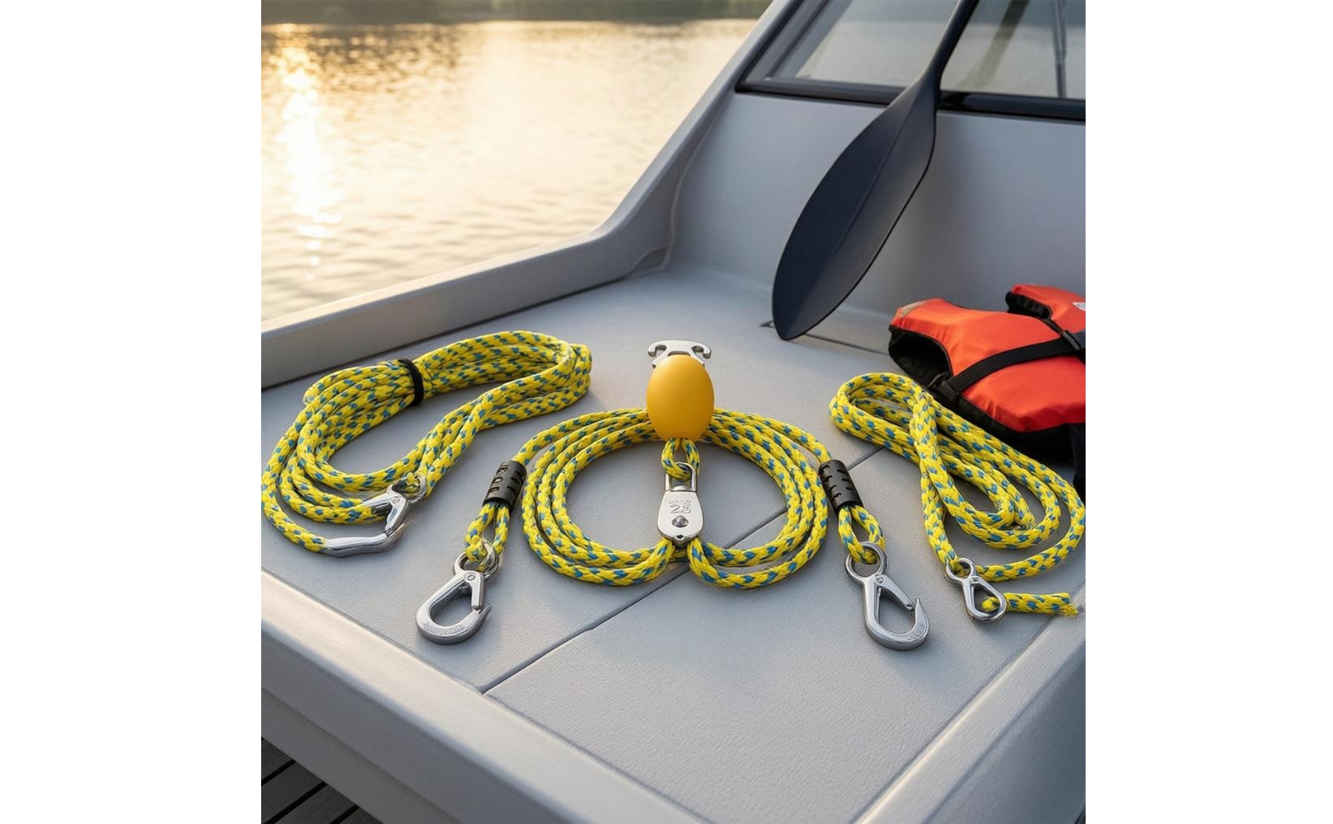 Double-Hook Tow Rope Braided PE Watercraft Tow Rope Stainless Steel Fittings