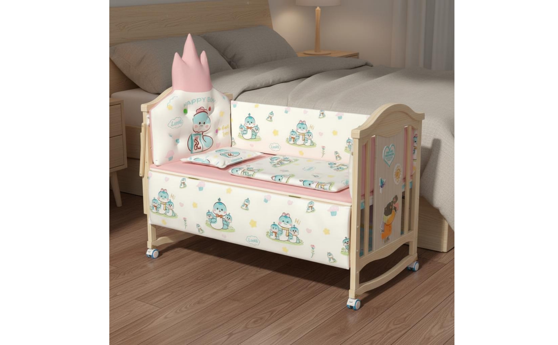 Wooden Crib Multi Functional Wooden Baby Crib Movable Baby Bed Height Adjustable Bedside Bassinet Lockable Wheels for Bedroom