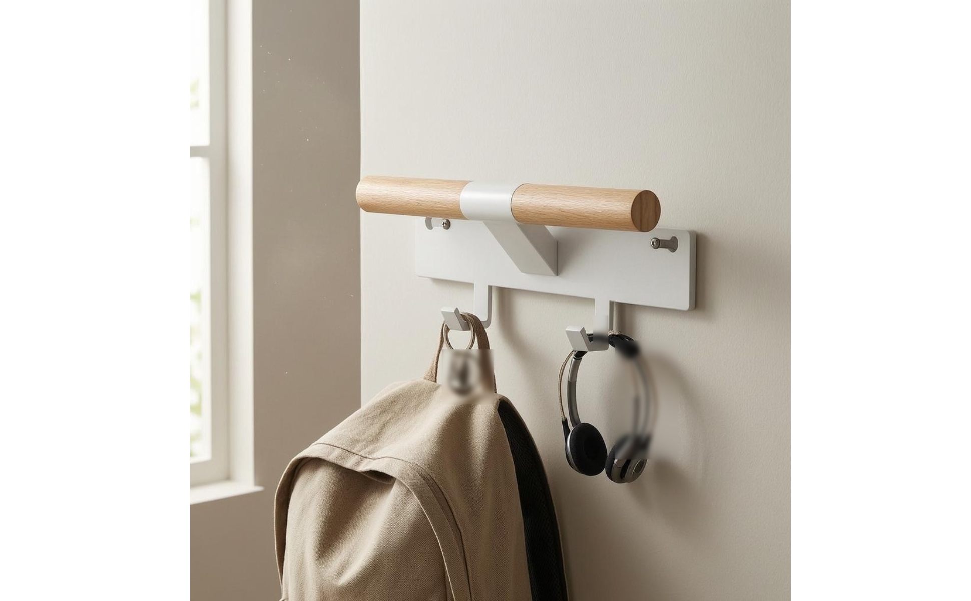 Wall-Mounted Coat Rack Shelf Minimalist Wood Top Bar Rack Smooth Finish