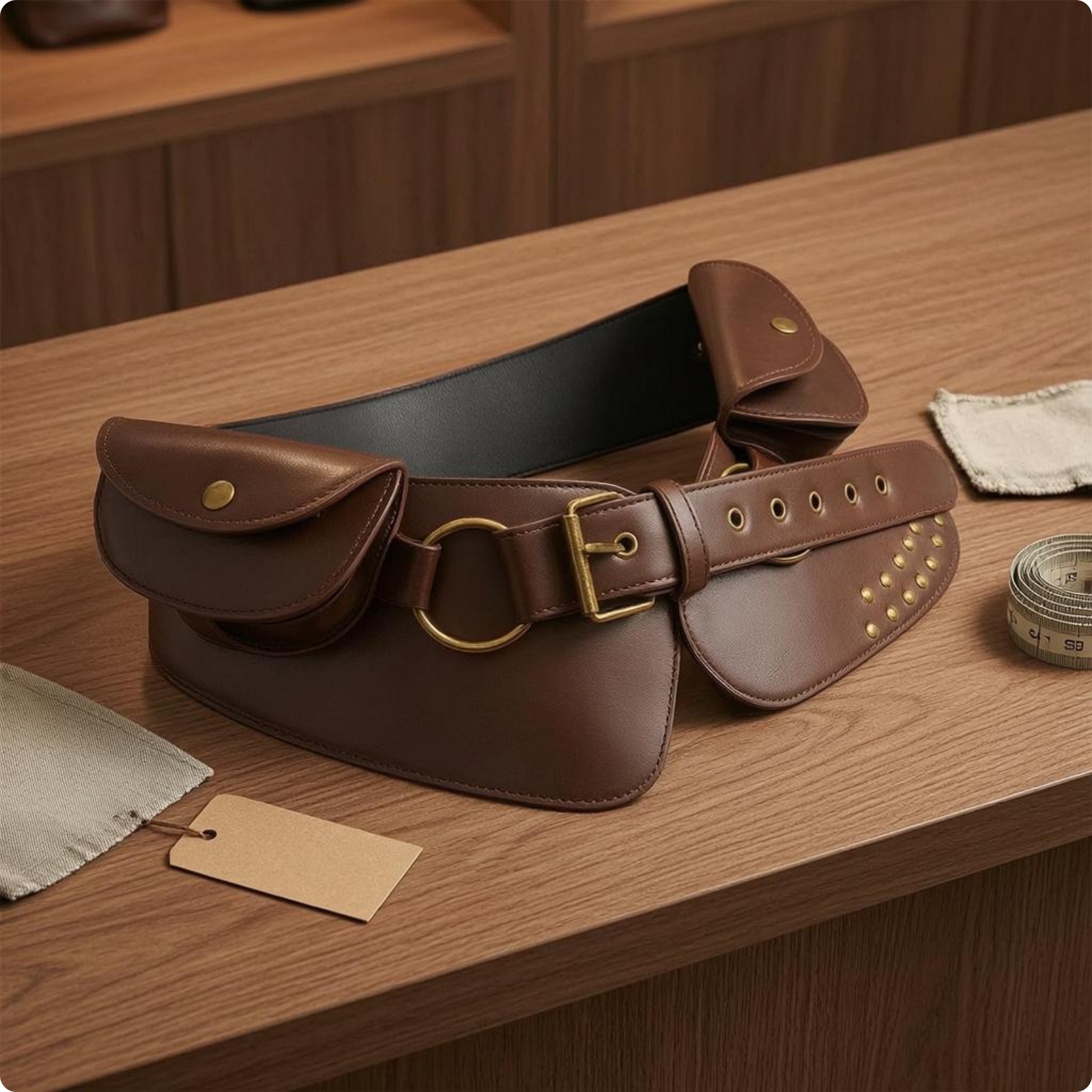 Layered Waist Belt Smooth Finish Studded Waist Belt Buckle Closure