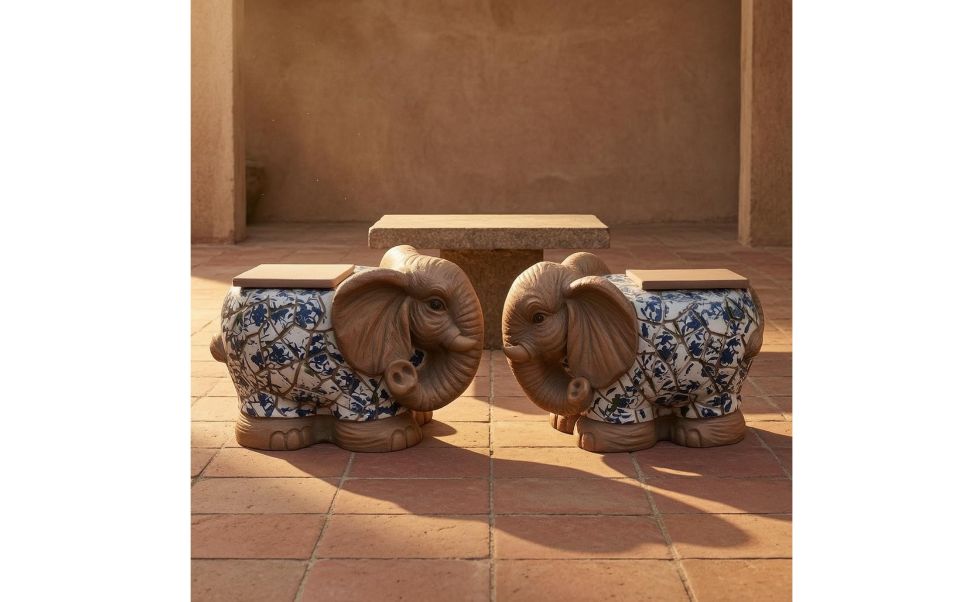 Elephant Garden Stool Blue and White Mosaic Elephant Stool Sculpted