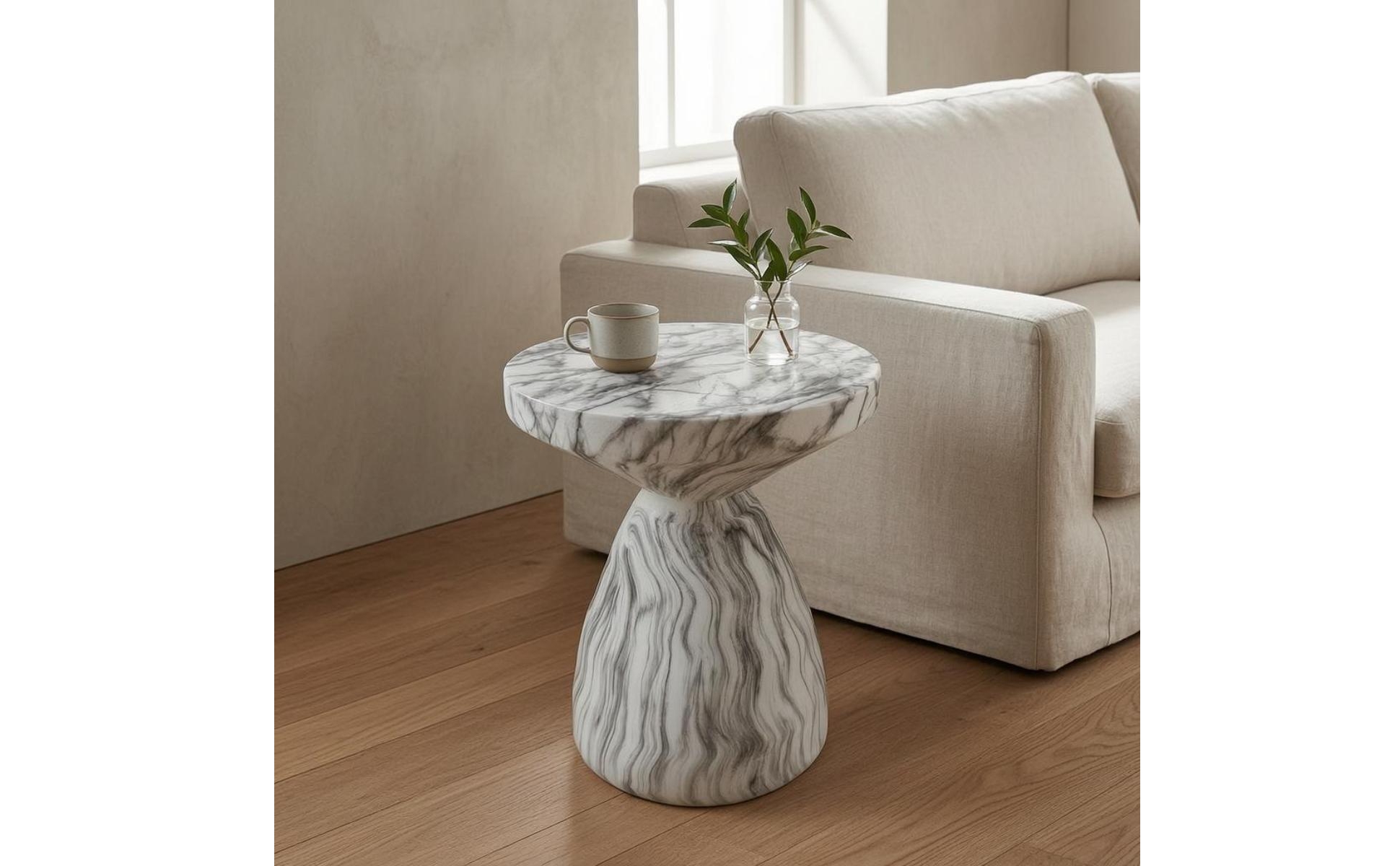Pedestal Side Table Sculptural Base Small Side Table Compact for Beside Sofa