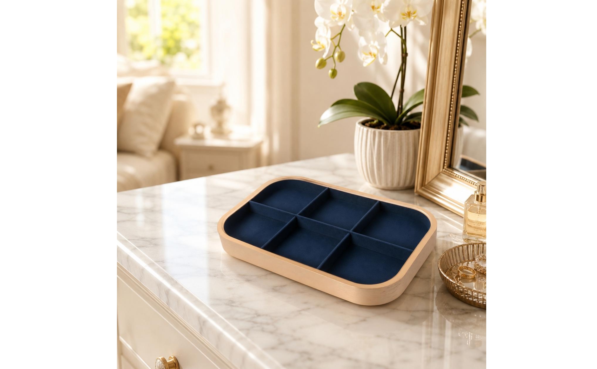 Rectangular Jewelry Tray Gold-Tone Microfiber-Lined Jewelry Tray Aluminum Alloy