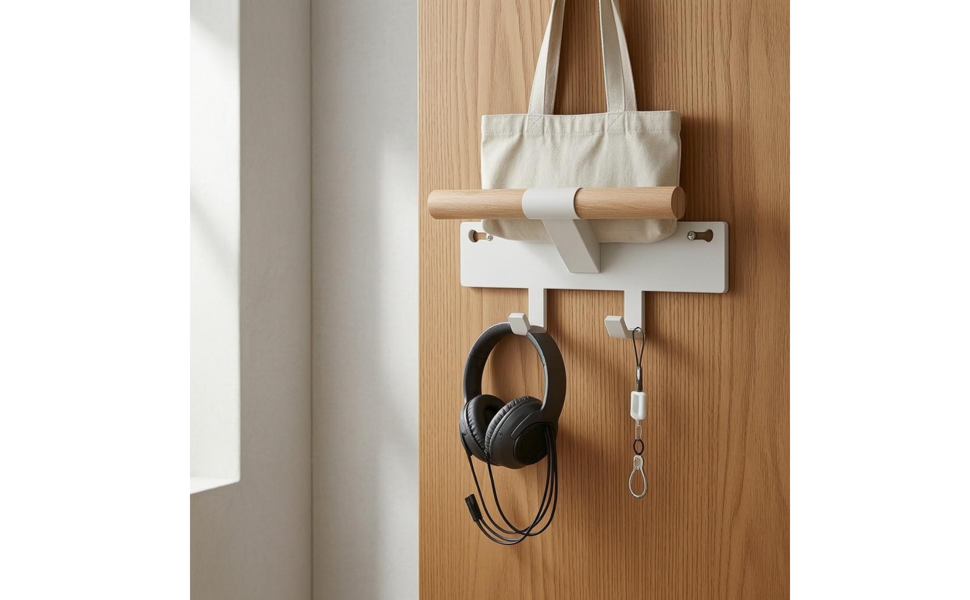 Wall-Mounted Coat Rack Shelf Minimalist Wood Top Bar Rack Smooth Finish