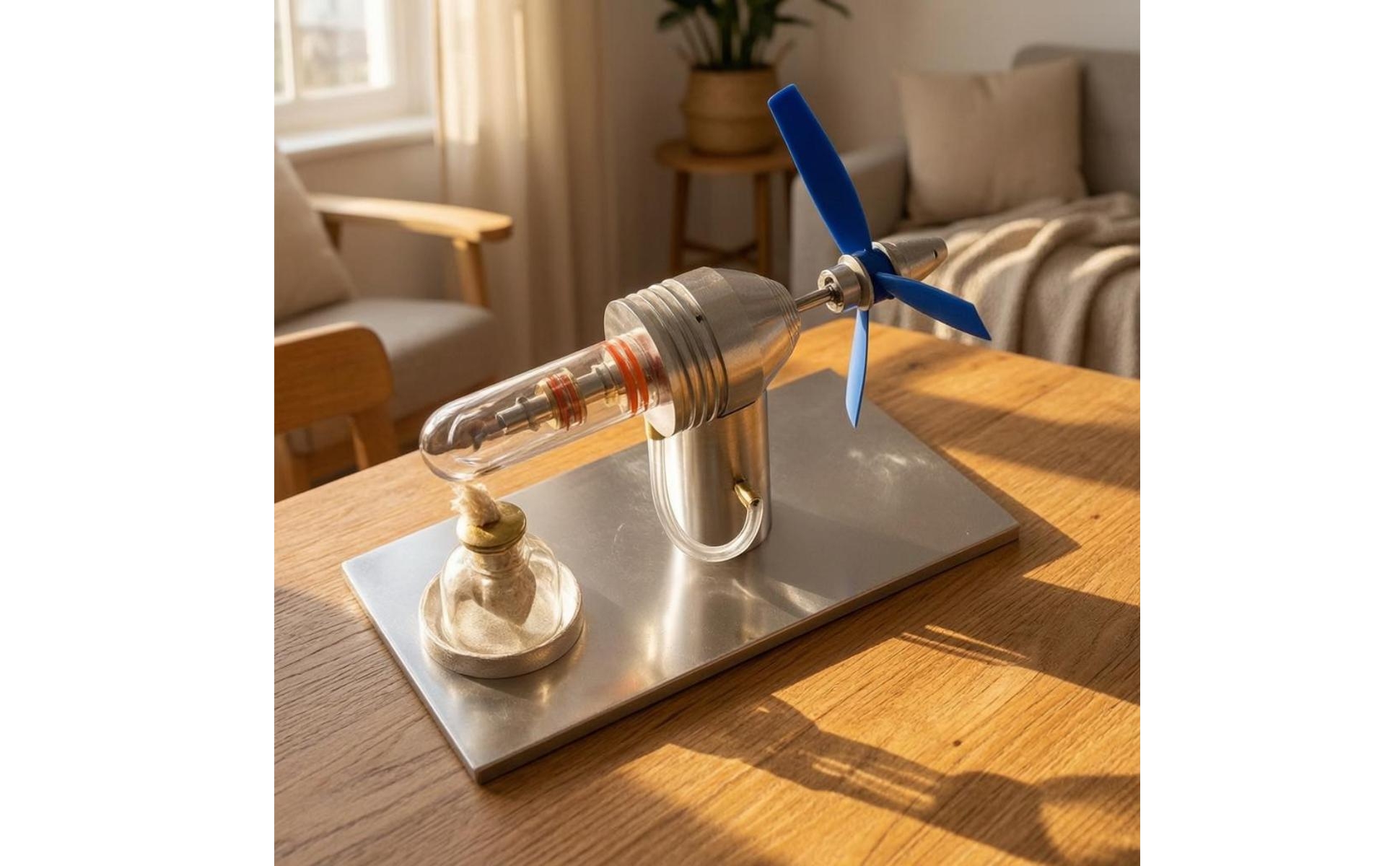 Heat Engine Engine Model Silver-Toned Finish Metal Heat Engine Engine Model Blue