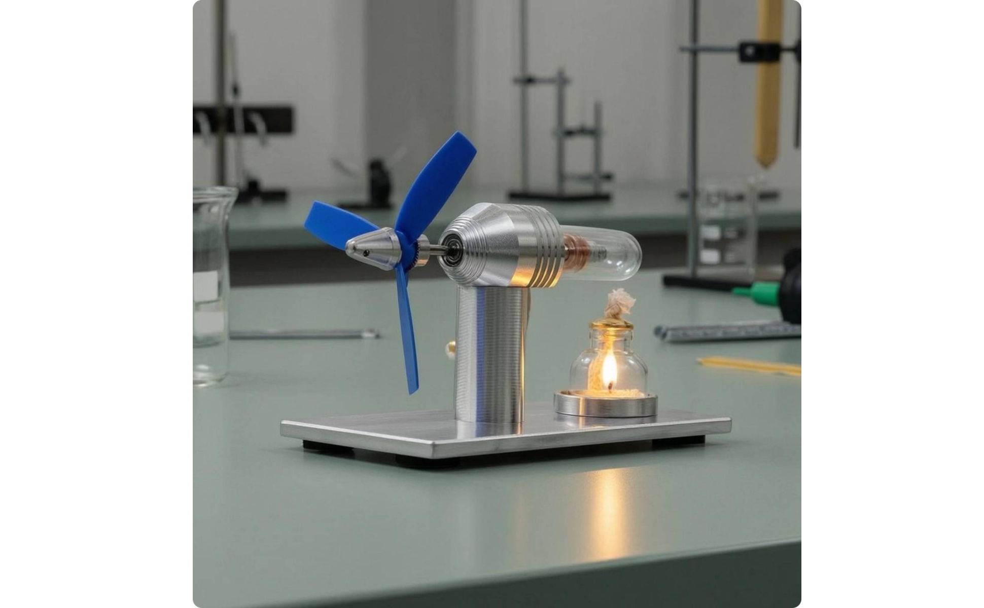 Heat Engine Engine Model Silver-Toned Finish Metal Heat Engine Engine Model Blue